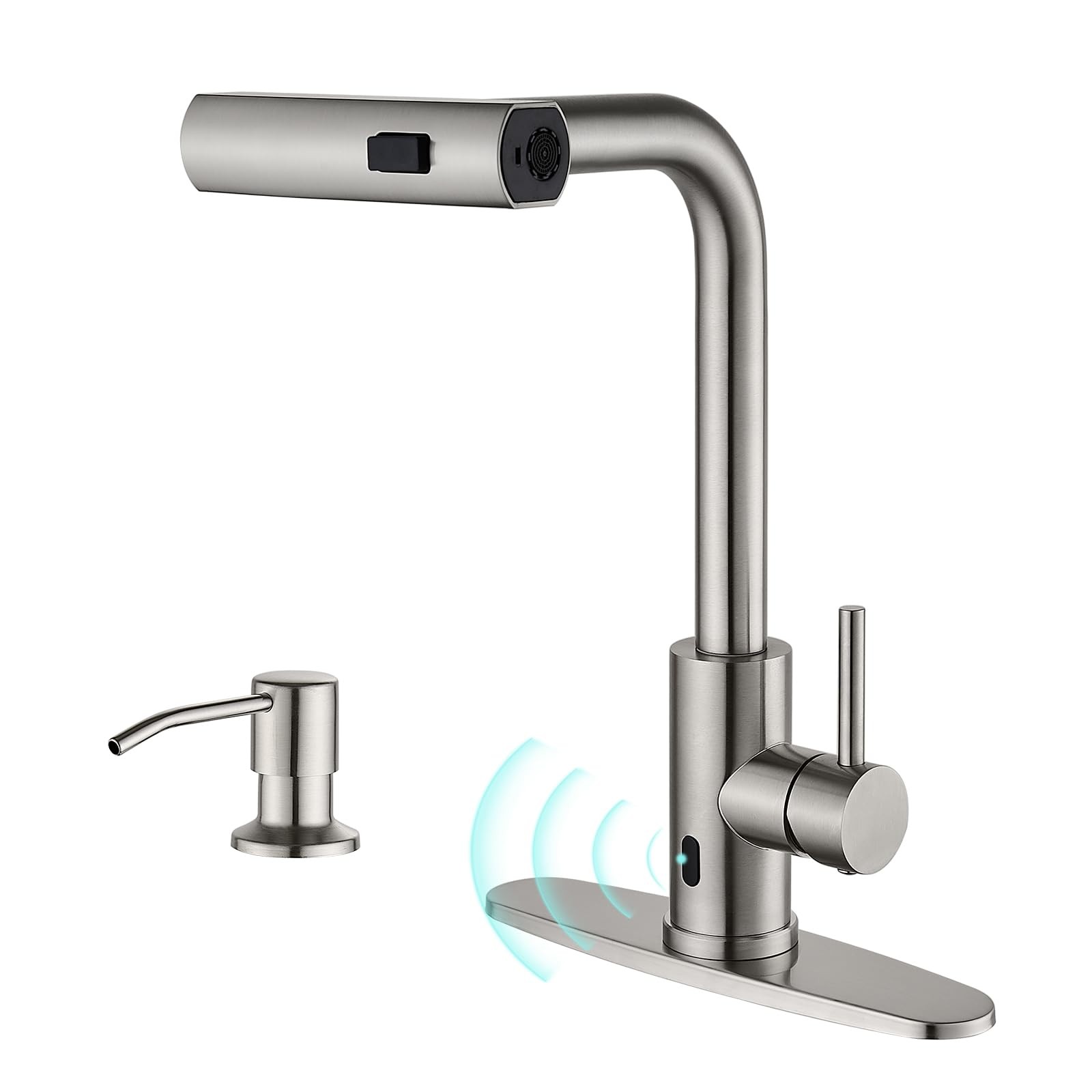 Brushed Nickel Touchless Kitchen Faucets with Pull Down Sprayer & Soap Dispen...