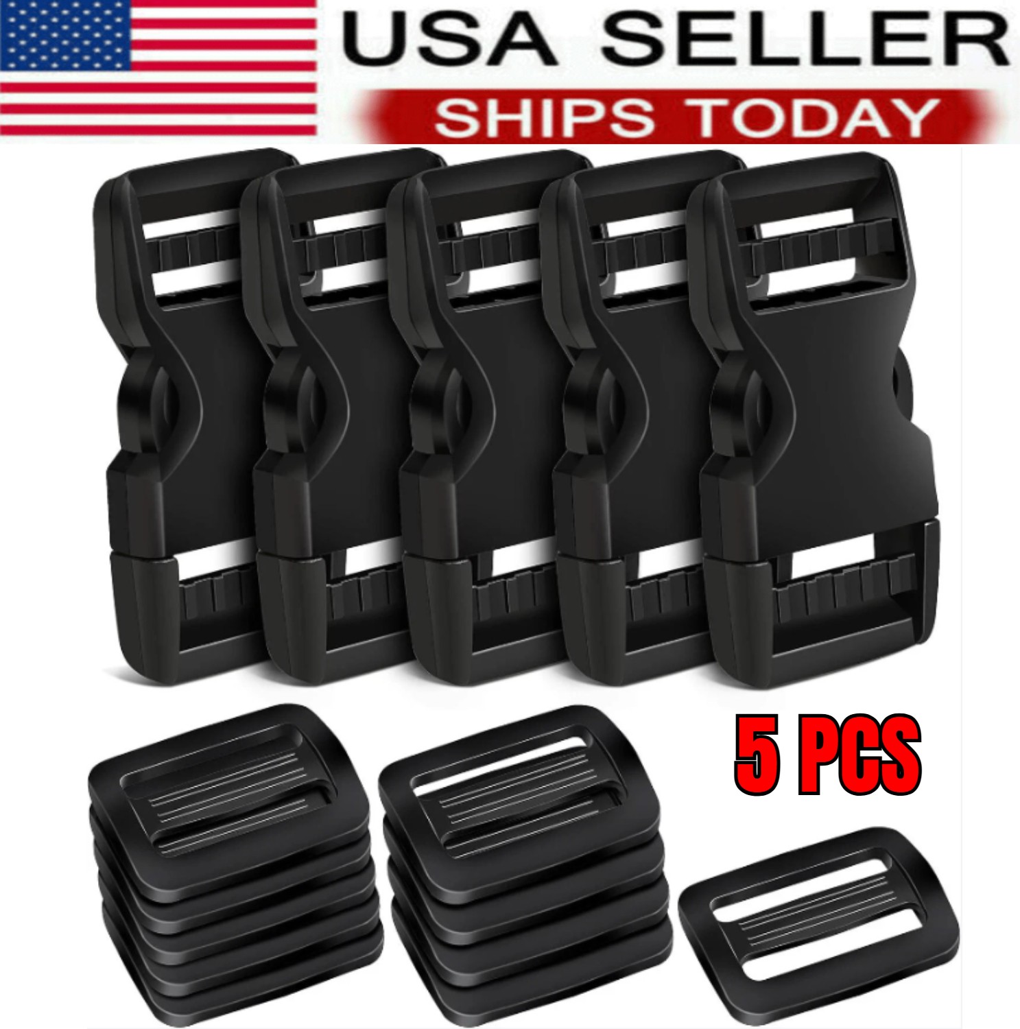 5Set Buckles for Nylon Webbing Straps 1", Quick Side Release Plastic Buckles Cli