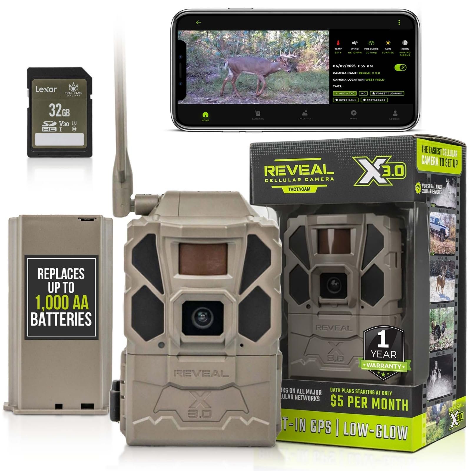 TACTACAM REVEAL X 3.0 Cellular Trail Camera - Multi Carrier, HD Photos &...