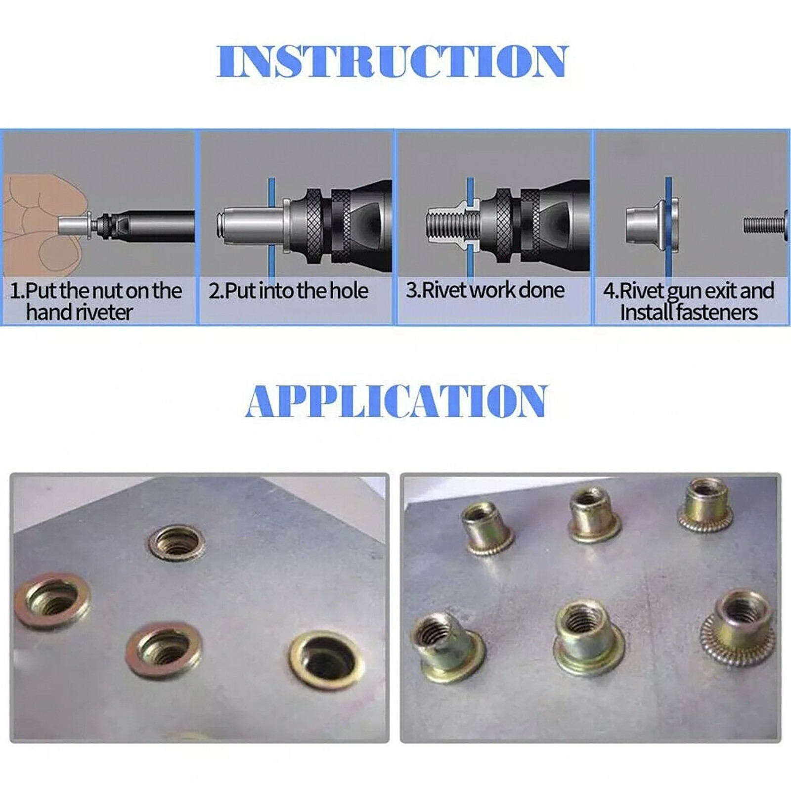 830PCs SAE Rivet Nut Kit For Rivnut Tool Nut Setter Thread Setting Nutsert Gun
