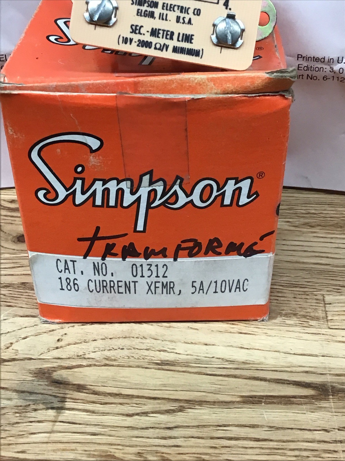 Simpson Current Transformer Model 186 No. 01312 5Amp/ 10VAC NOS HH-5