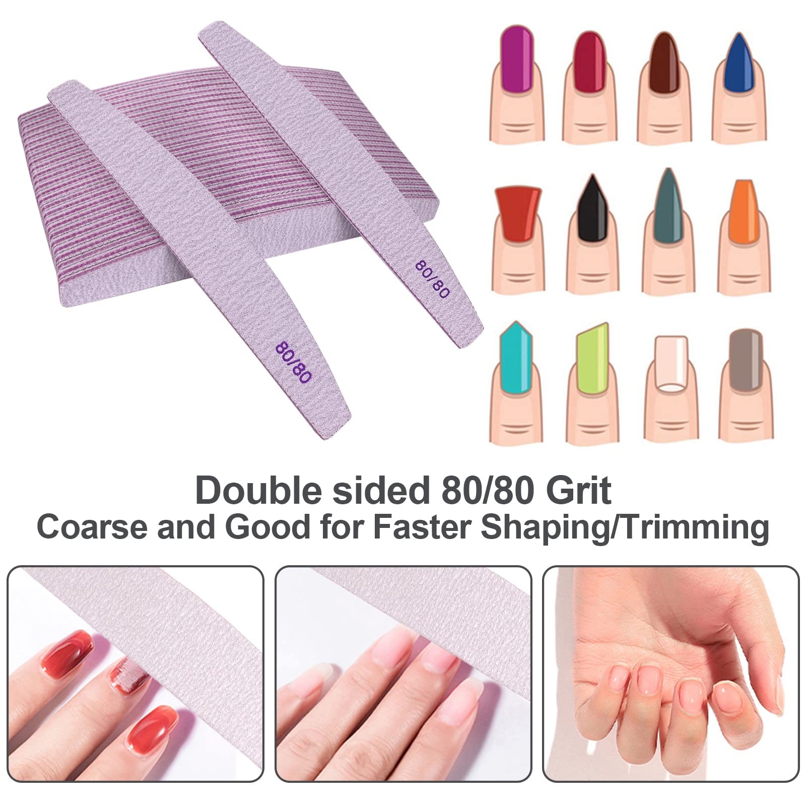 80 Grit Nail Files Double Sided Emery Boards 25 Pack