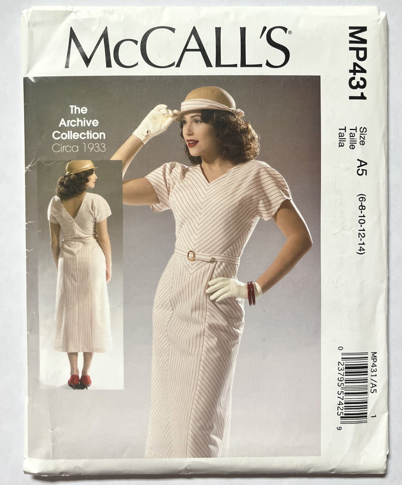 UNCUT McCall's 7153 / MP431 Retro Style Belted Dress 6 8 10 12 14 Circa 1933