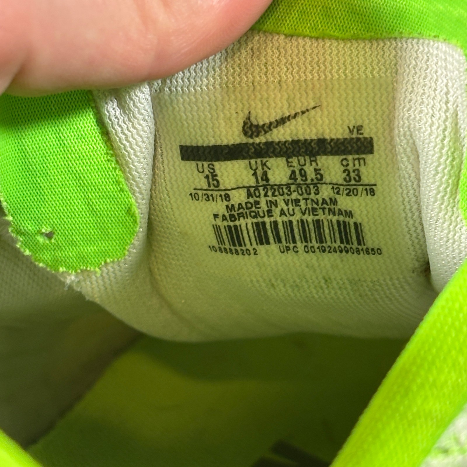 Nike Air Zoom Pegasus 36 Electric Green Mens Size 15 Running Shoes AQ2203-003