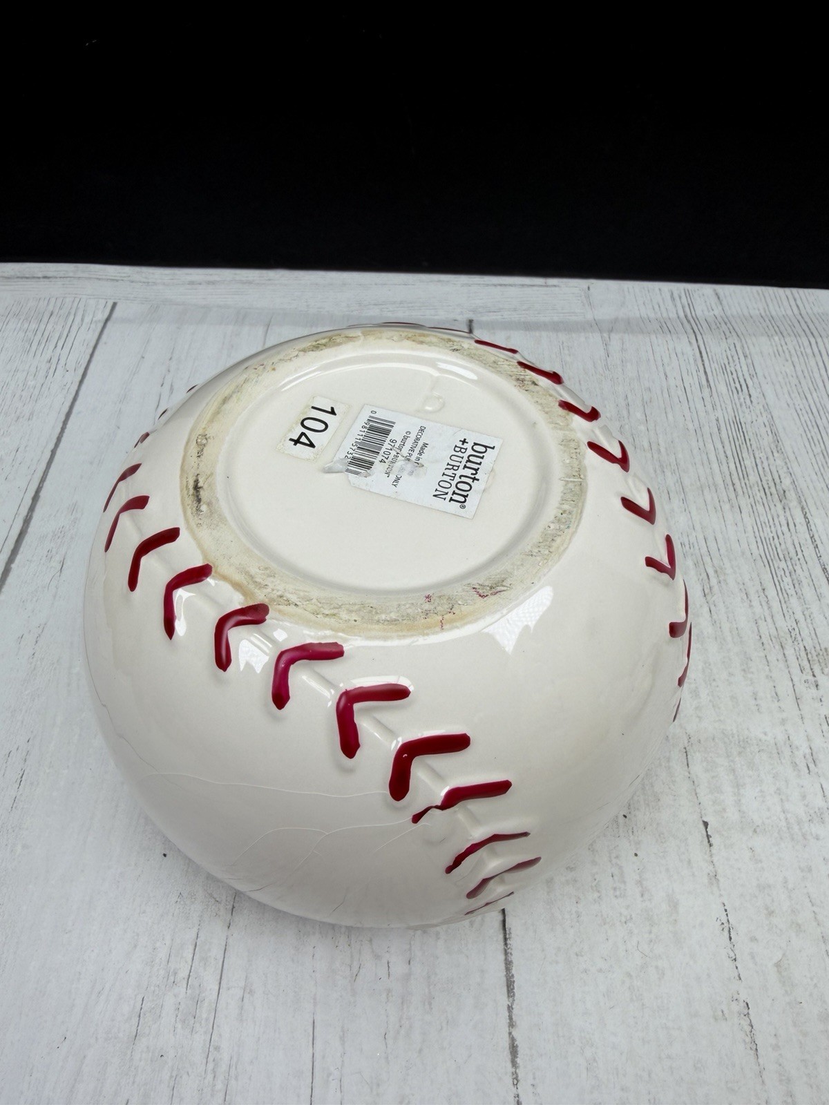 Burton + Burton Ceramic Baseball Planter Pot Raised Stitching