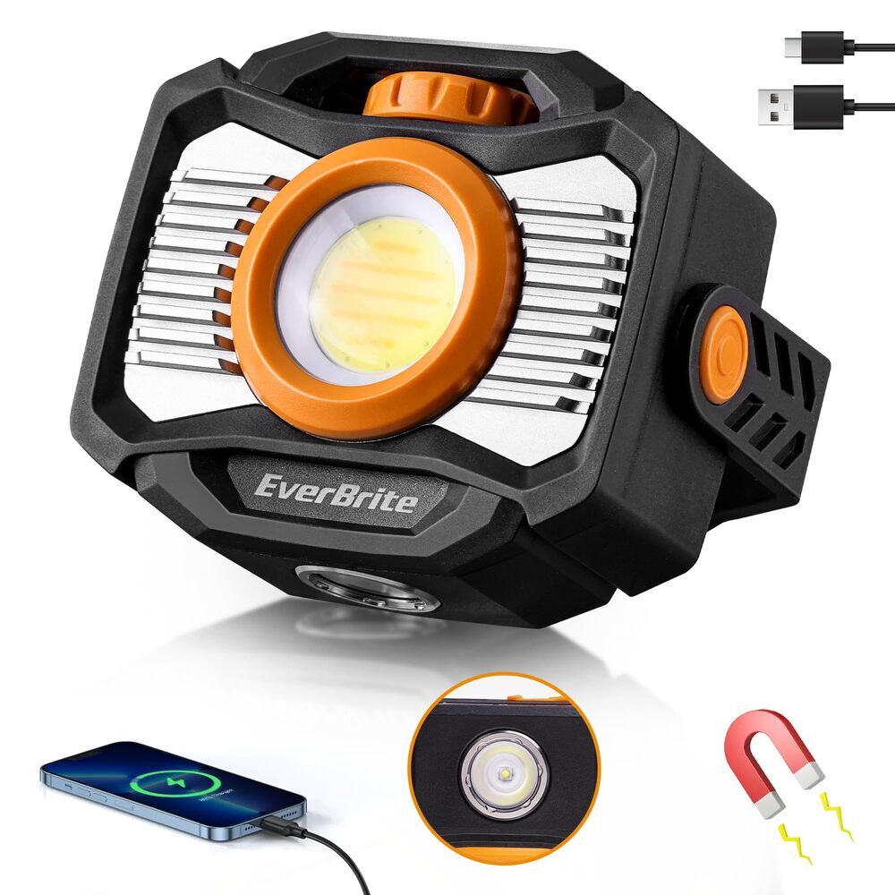 EverBrite 2000LM Magnetic COB LED Work Light Rechargeable 7 Modes 360° Rotatable