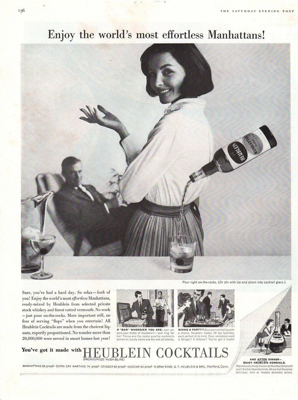 Vintage advertising print Alcohol Heublein Cocktails most effortless manhattans