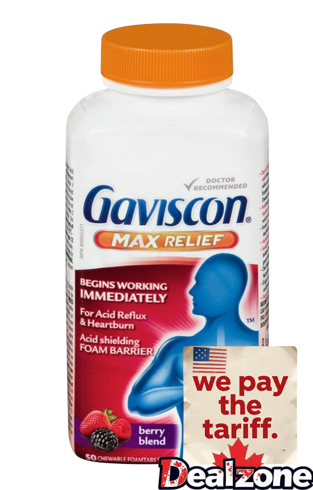 Gaviscon max relief berry blend heartburn acid reflex 50 count chewable CANADA