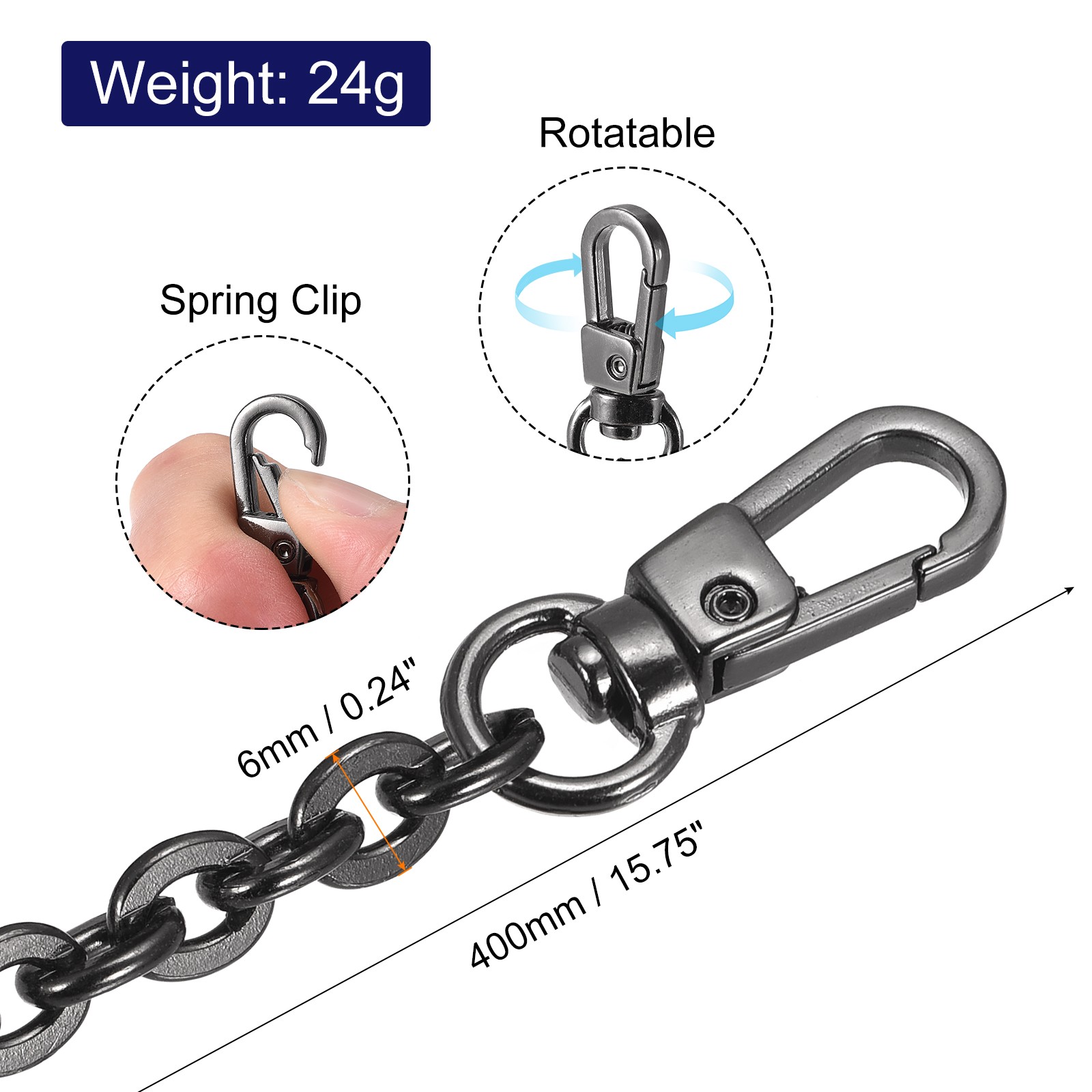 16"x0.24" Purse Chain Strap, Purse Handle Shoulder Replacement Strap(Black)
