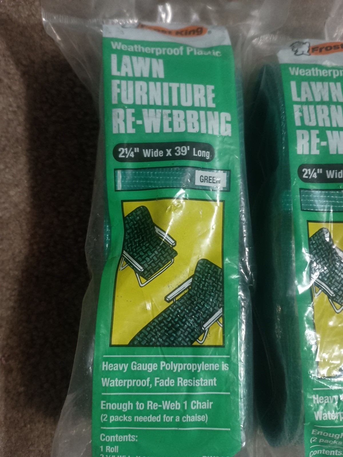 Lot of 2 Frost King Lawn Chair Webbing Green 39’ L x 2.25" W PW39G New