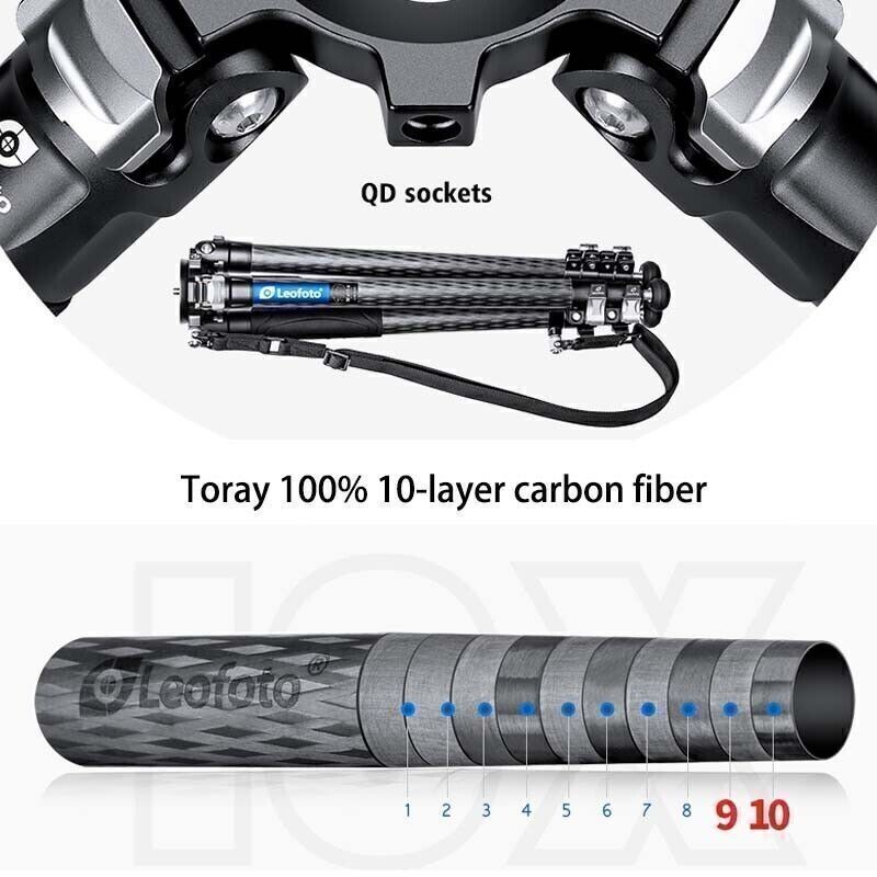 Leofoto LVM-323C+BV-10 Carbon Fiber Video Tripod Kit with 75mm Bowl