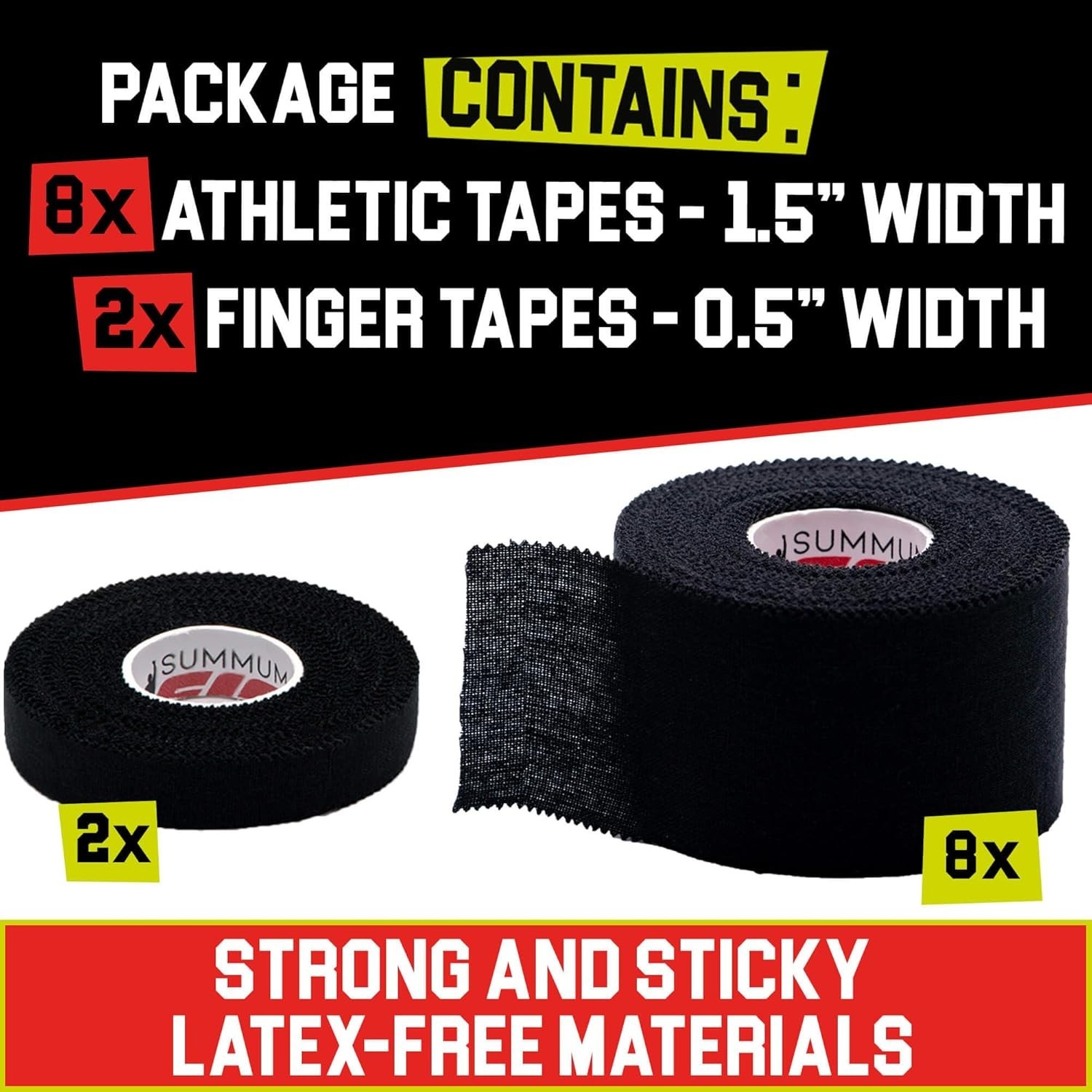 Versatile Black Athletic Tape Kit: Strong Support for Ankle, Wrist, and Fingers