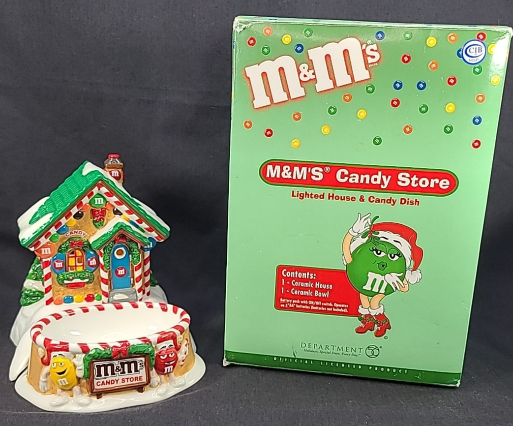 Department 56 M&M Ceramic Christmas Bakery LIGHTED House And Candy Dish