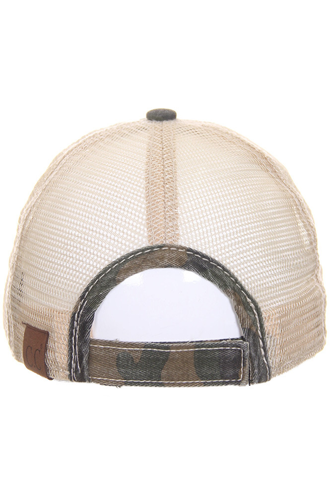 C.C Women Vintage Flag Camouflage Distressed Mesh Back Baseball Cap