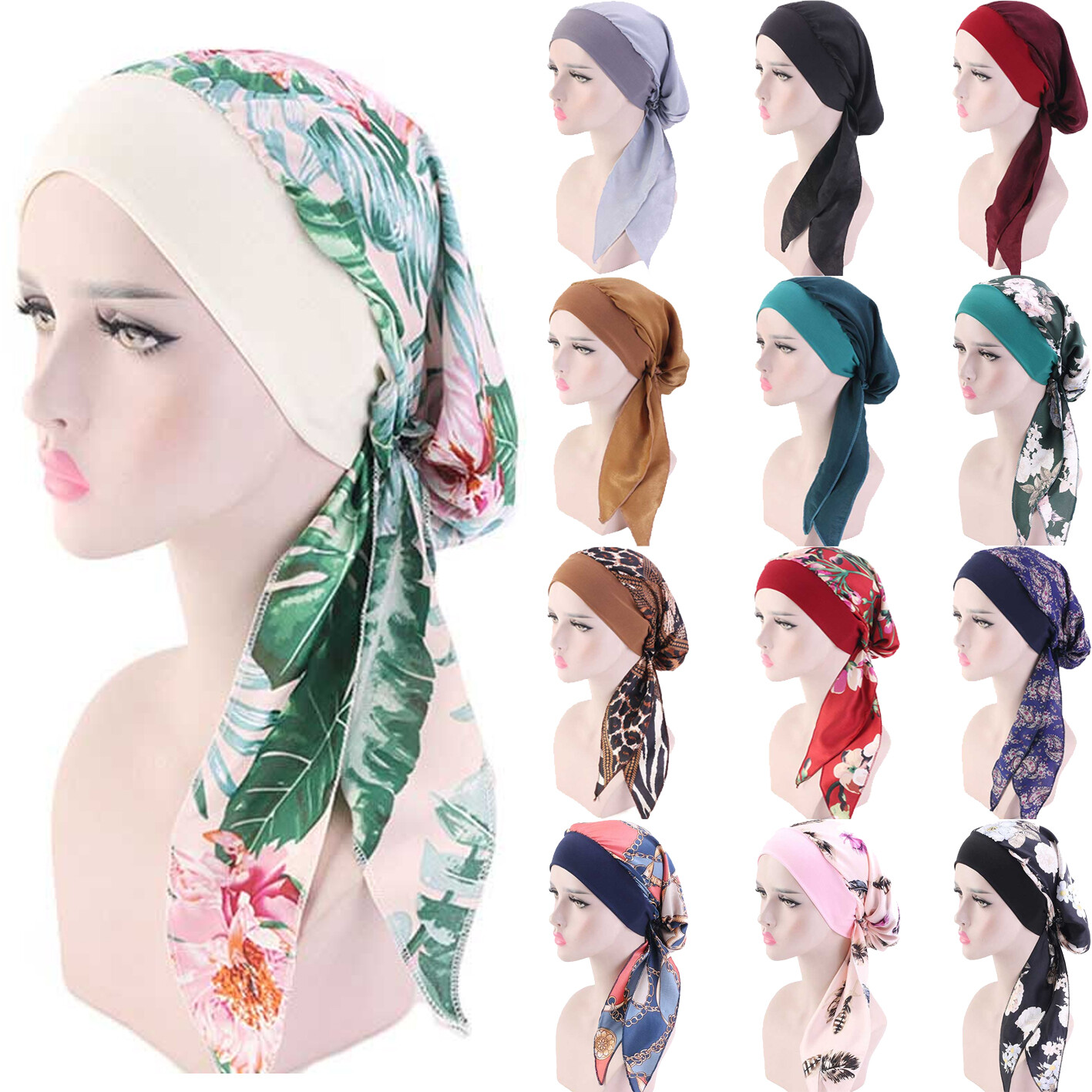 Women Cancer Head Scarf Chemo Pirate Cap Hair Loss Hat Muslim Turban Headwear #