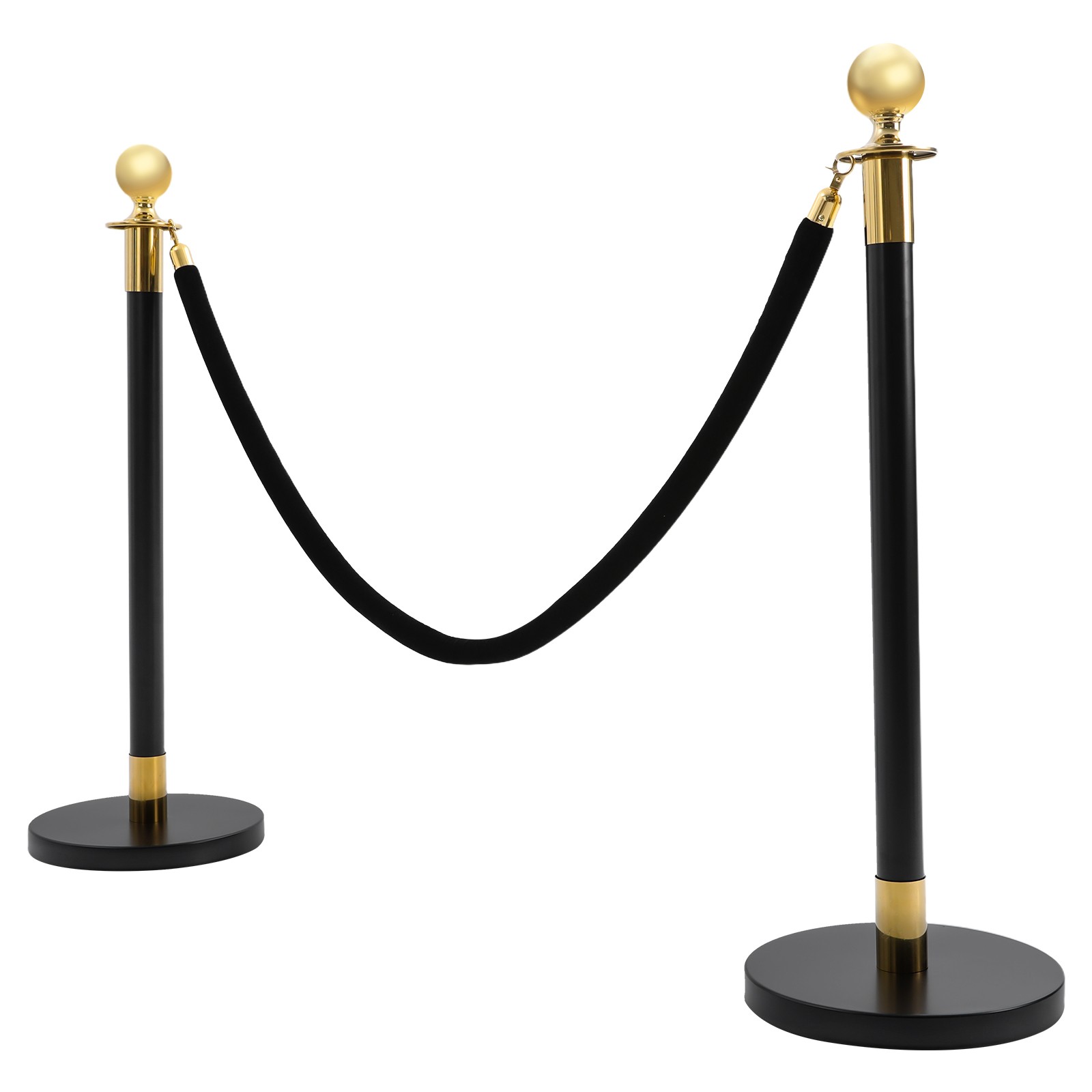 6 PCS Black Stainless Stanchion Posts with 4 Ropes Crowd Control Queue Barrier