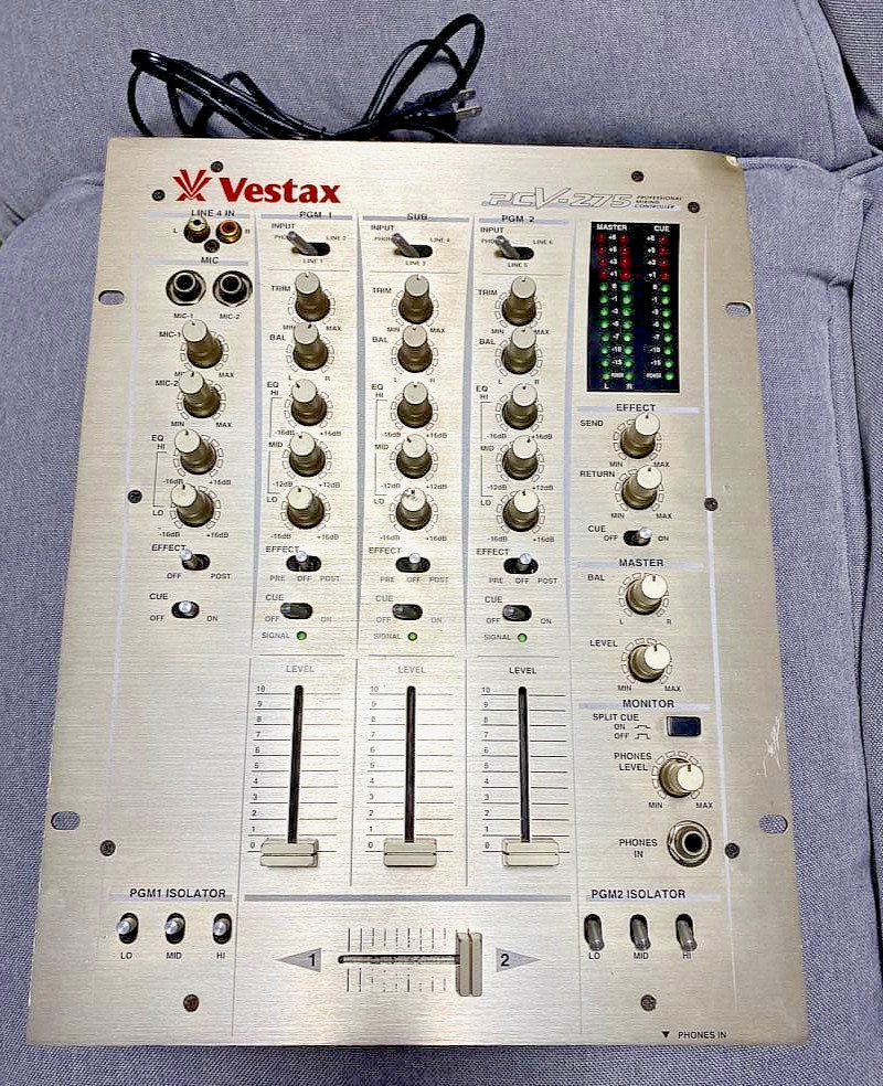 Vestax PCV-275 6 Channel DJ Mixer Audio Interface Controller Silver Used as is..