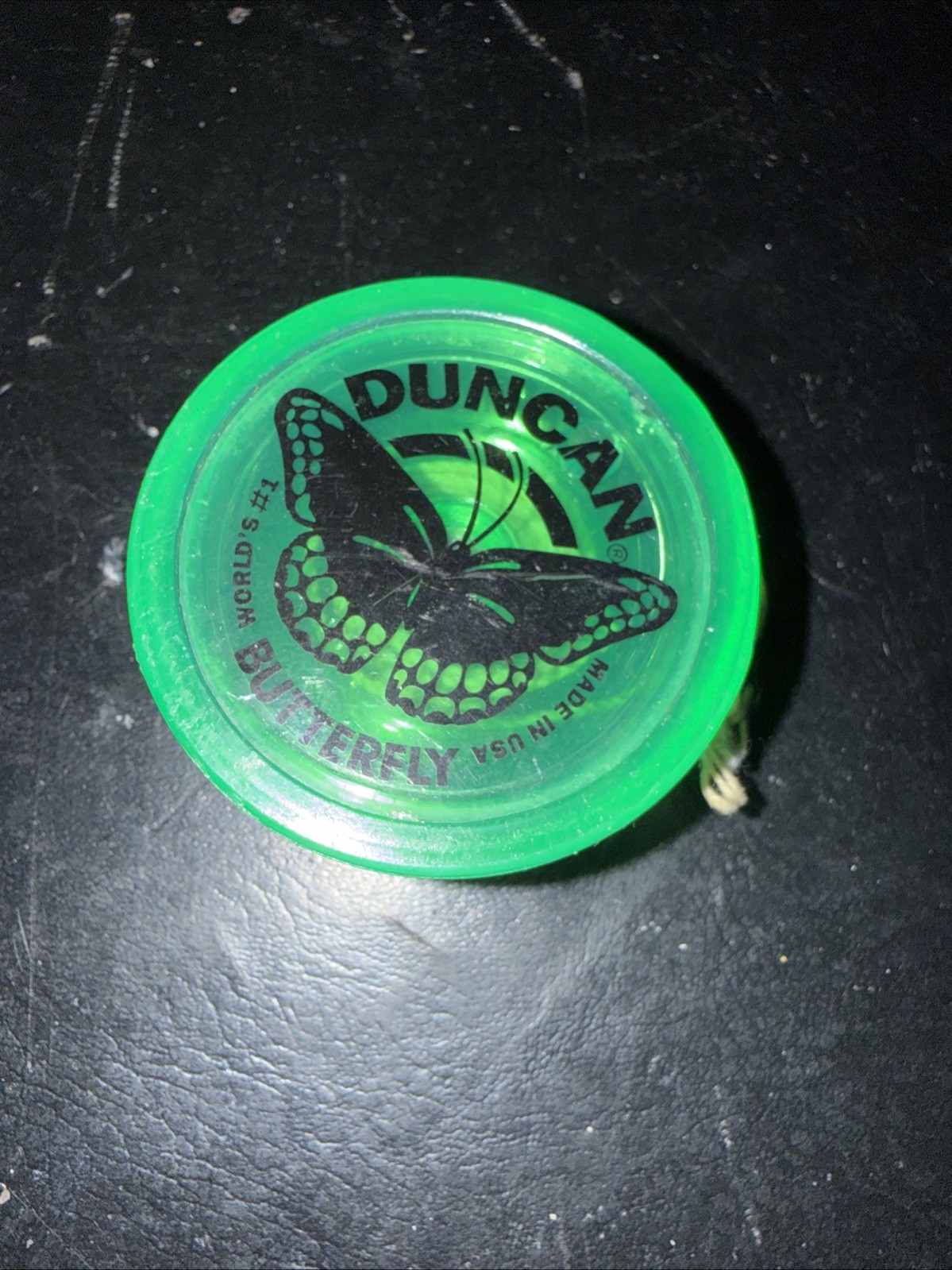 Vintage Duncan Butterfly Flourecent Green Yoyo. 1980's. Made in USA. World's #1.