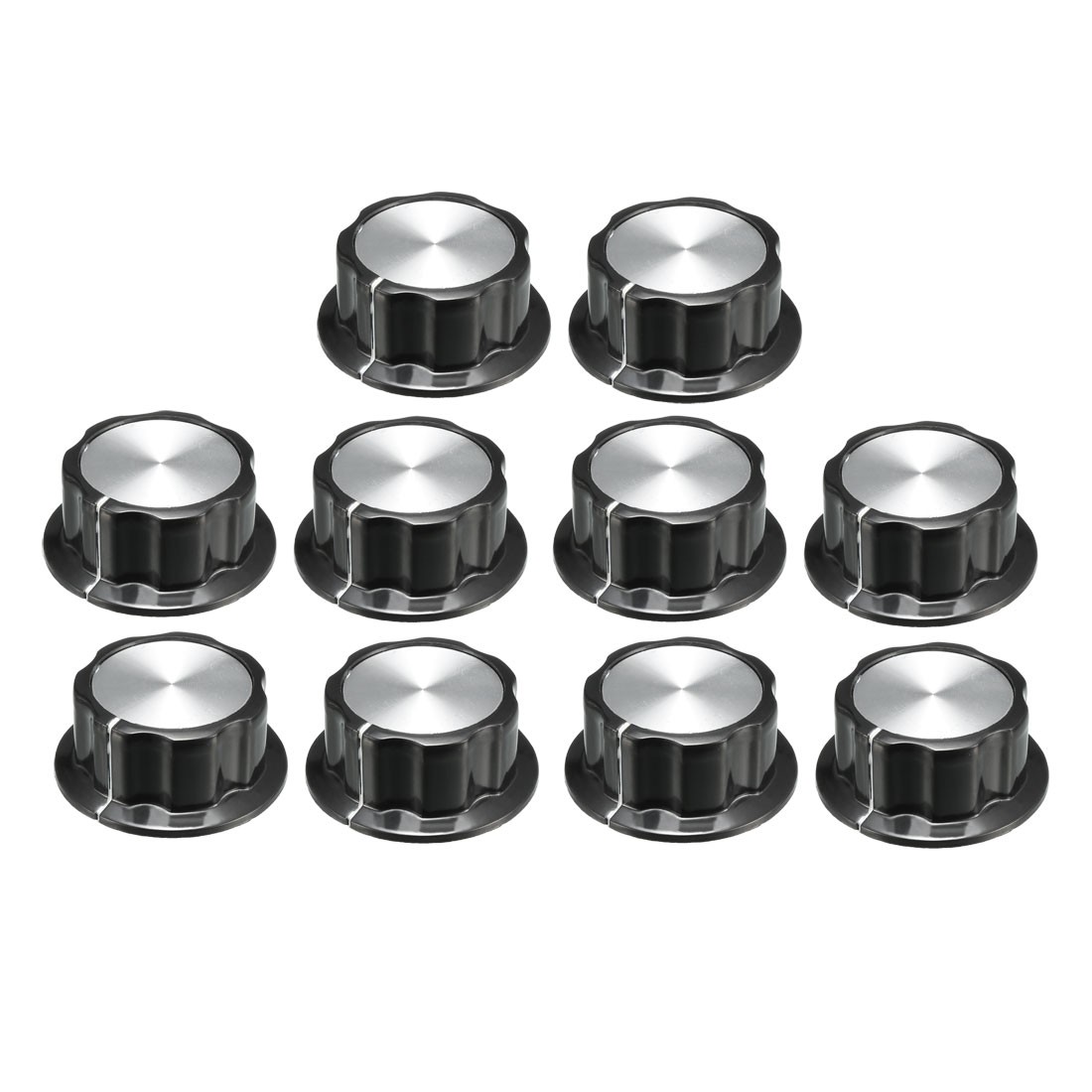 10Pcs 45x19.3mm Silver Tone Top Potentiometer Volume Control Rotary Knobs