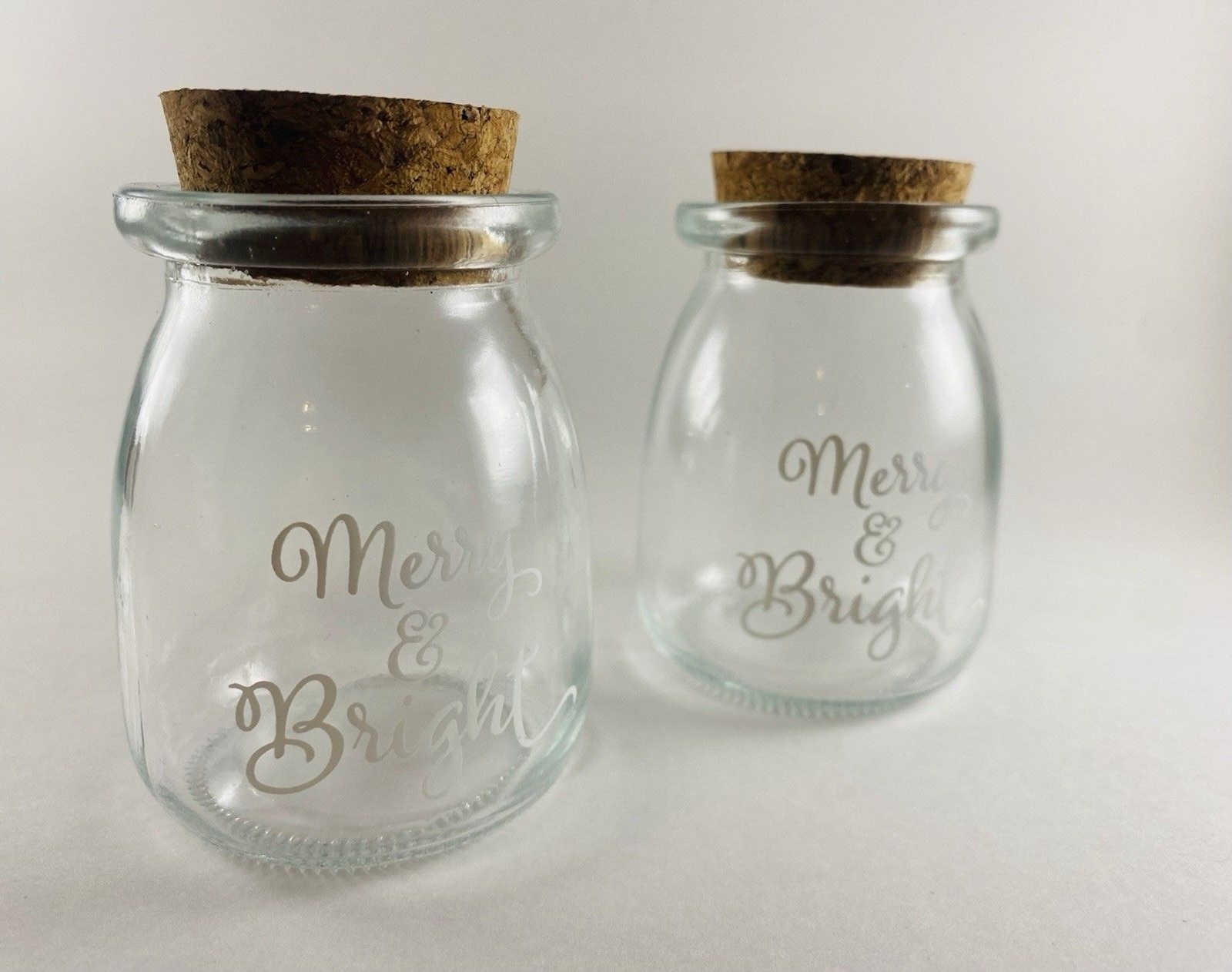 Christmas Decor Merry & Bright Glass Jars with Cork Lids Set of 2 Holiday