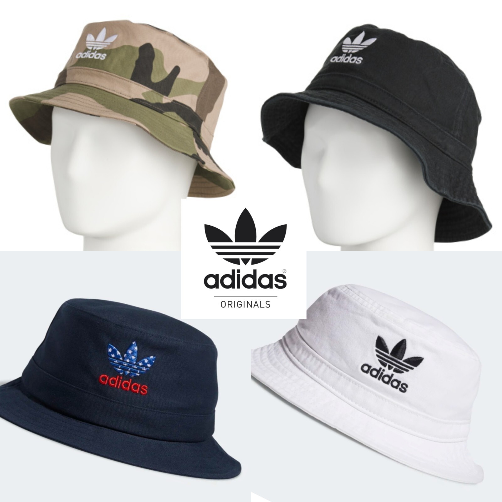 adidas Originals Bucket Hat Trefoil Logo OSFA Black Blue White Purple