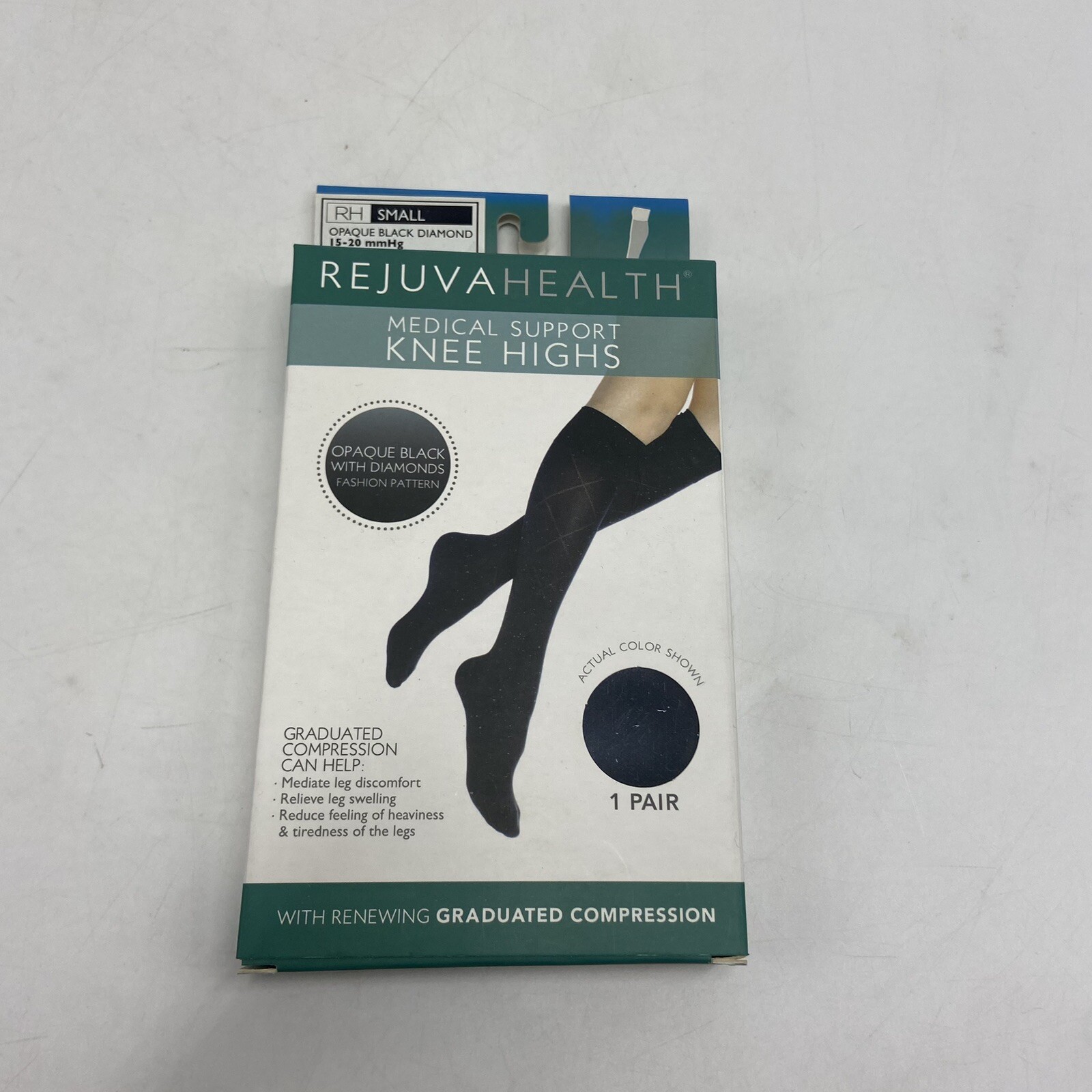 Rejuva Health Knee Highs Compression  15-20 mmHg, Small Opaque Black Diamonds
