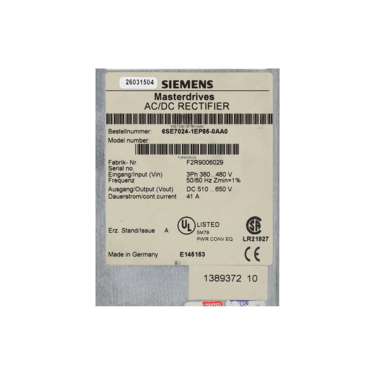 SIEMENS Masterdrives 6SE7024-1EP85-0AA0