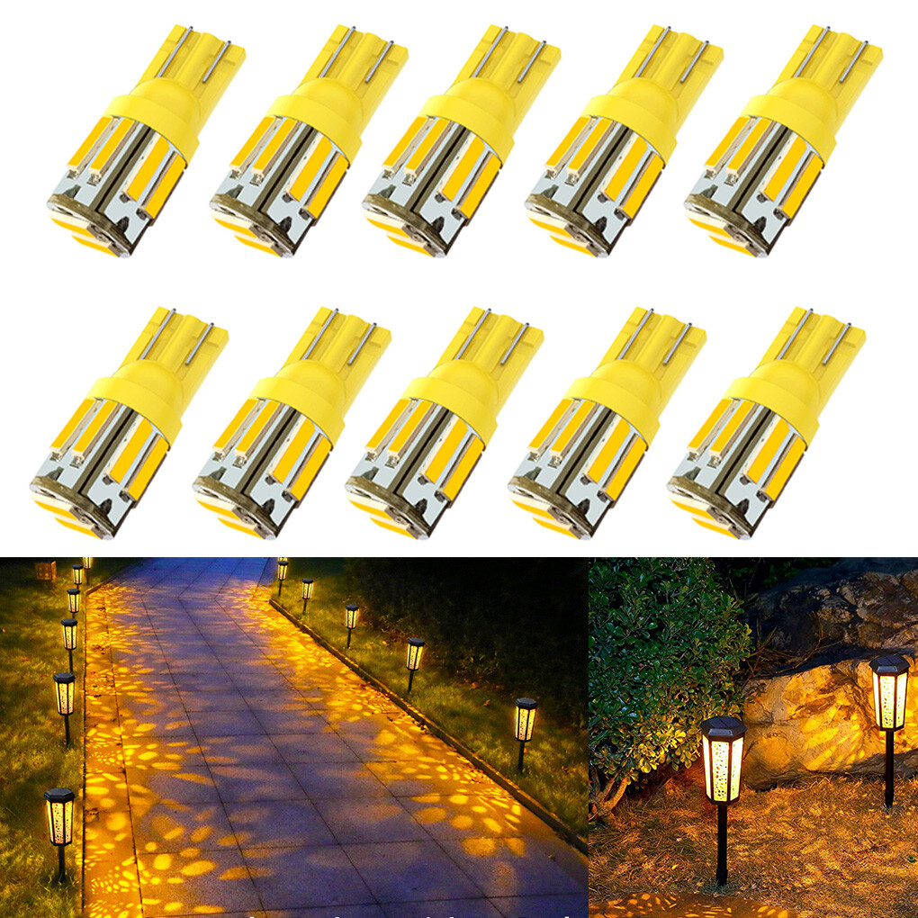 10Pcs Amber T10 Wedge LED Bulbs Low Voltage DC 12V for Malibu T5 Landscape Light