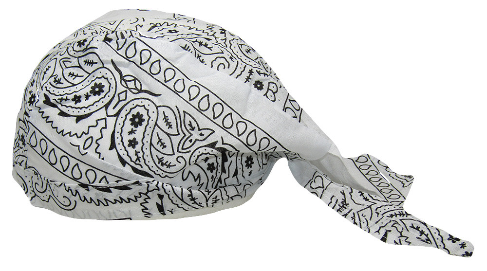 White / Black Paisley Printed Do Rag Doo Rag Skull Cap Head Wrap