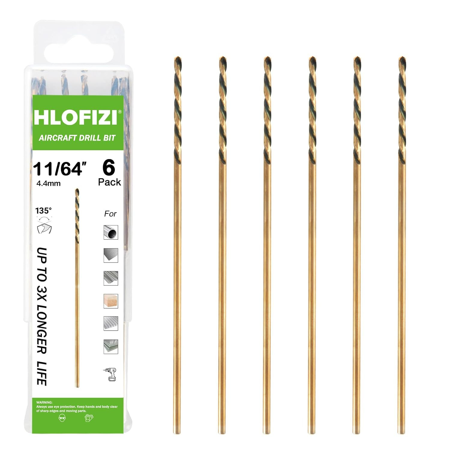 11/64 X 6 Inch Extra Long Drill Bits , Aircraft Drill Bit Black and Gold M2 HSS