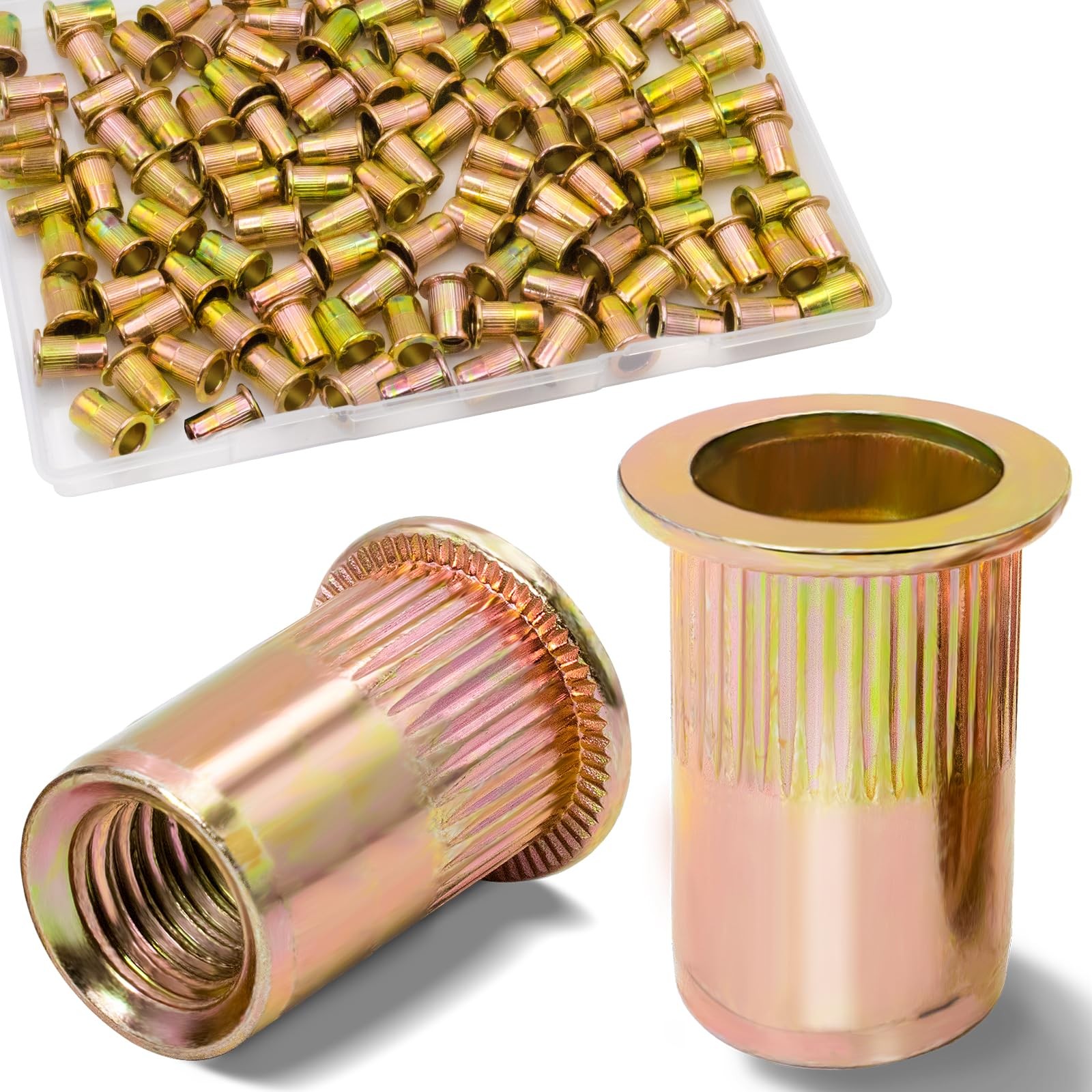 Vifmy 1/4 Rivet Nut, 115Pcs Carbon Steel Zinc Rivet Nuts 1/4-20, 1 4 20 Threa...