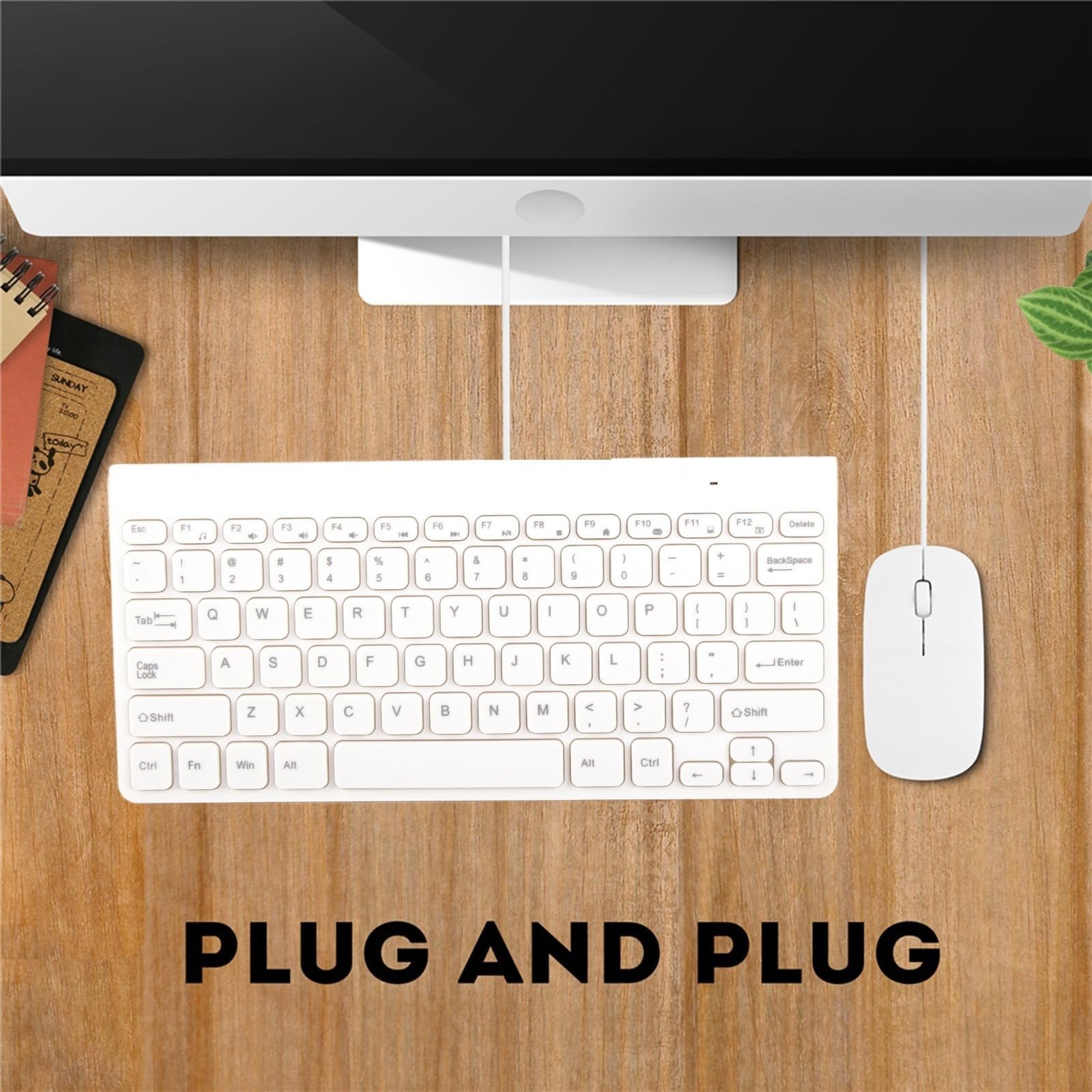 Wired Keyboard and Mouse, Ultra-Thin USB Keyboard Optical Mouse Set ComboFull...