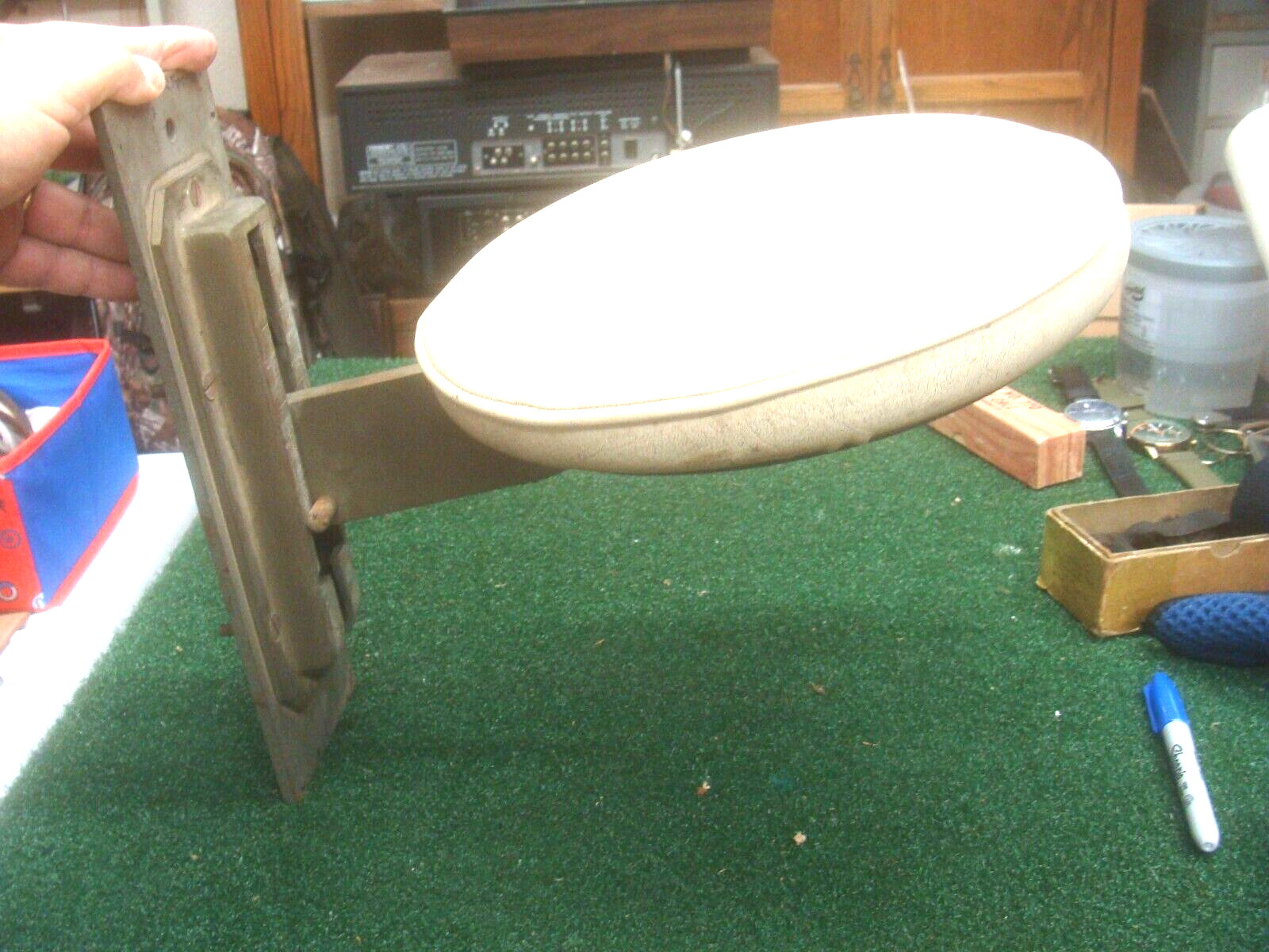 Vintage work bench adjustable seat attachment Brass Nautical Military Industrial