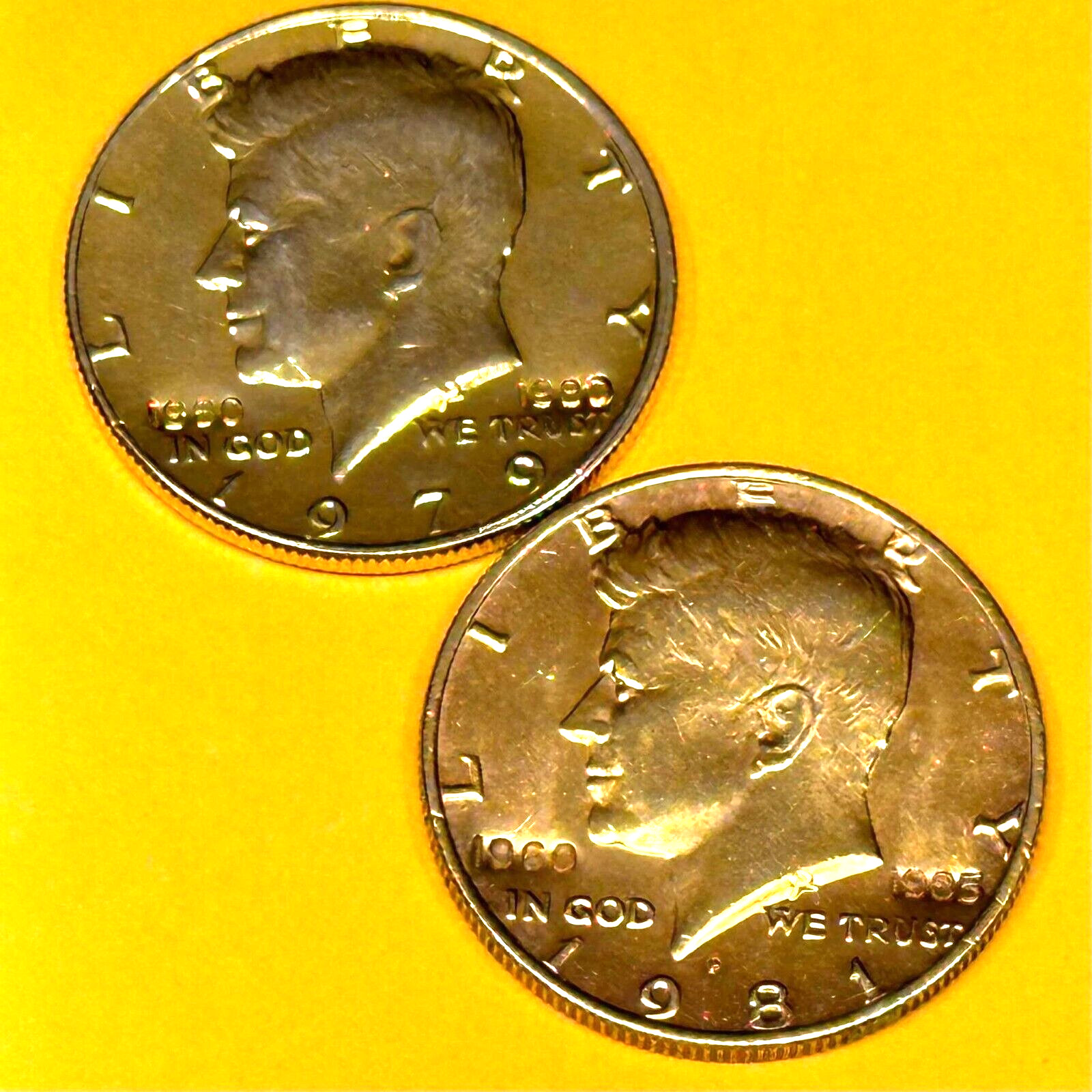 1980's 24k Gold Plated Kennedy Half Dollar Lot of (2) Over Stamped 1960 1980-85