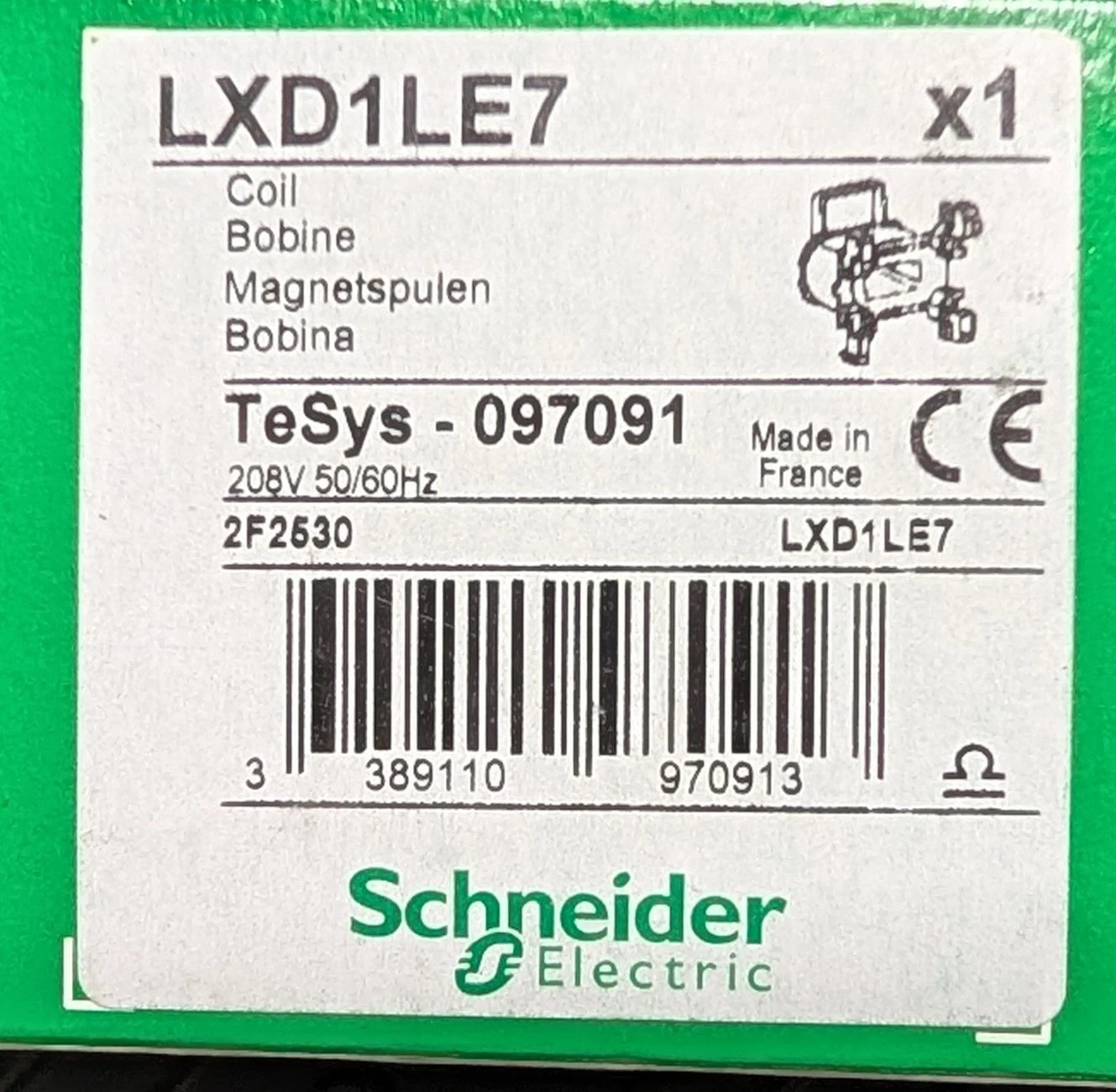 Schneider Electric LXD1LE7 208v 50/60Hz Contactor Coil Brand New