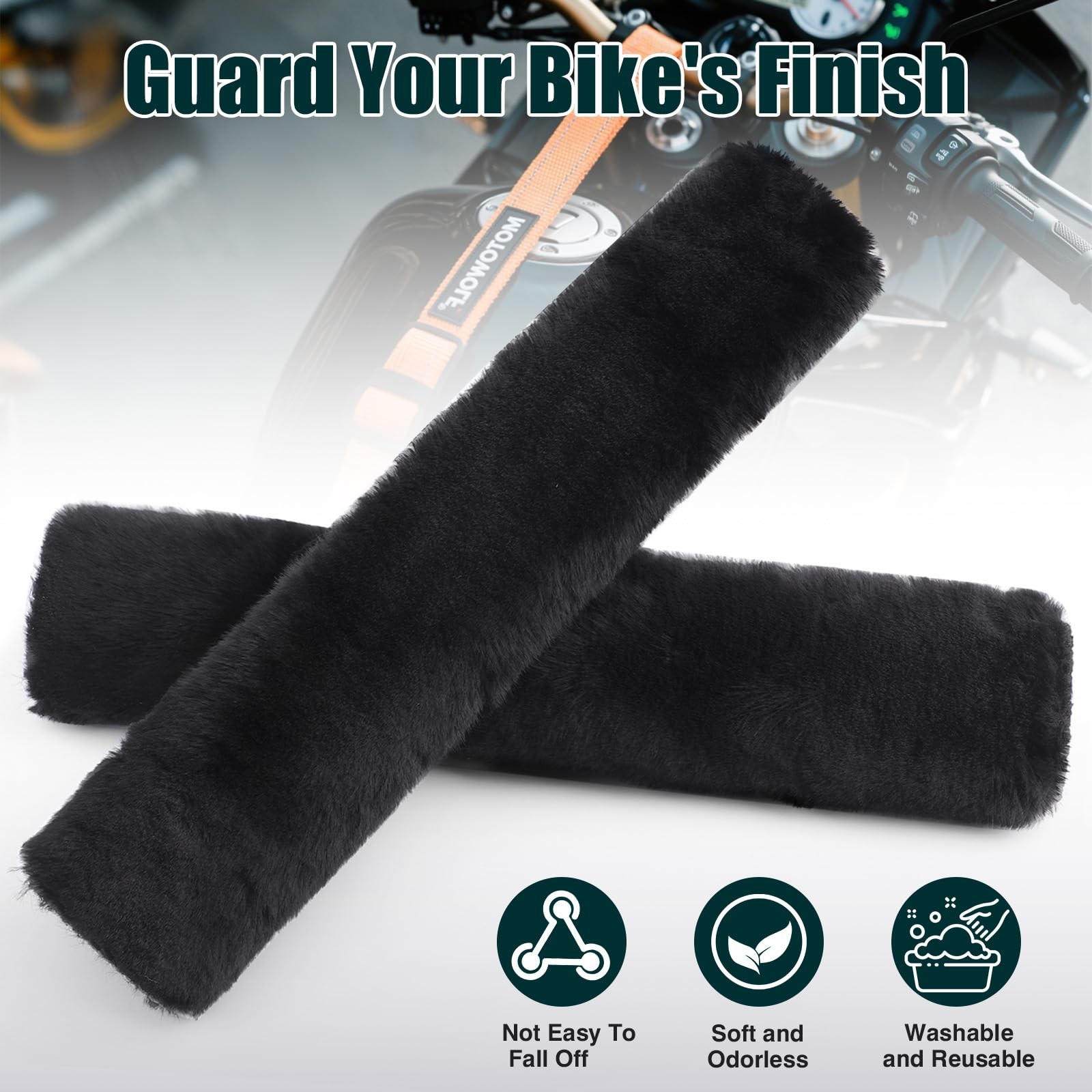 Motorcycle Tie Down Straps Soft Loop Covers, Artificial Wool Plush Black