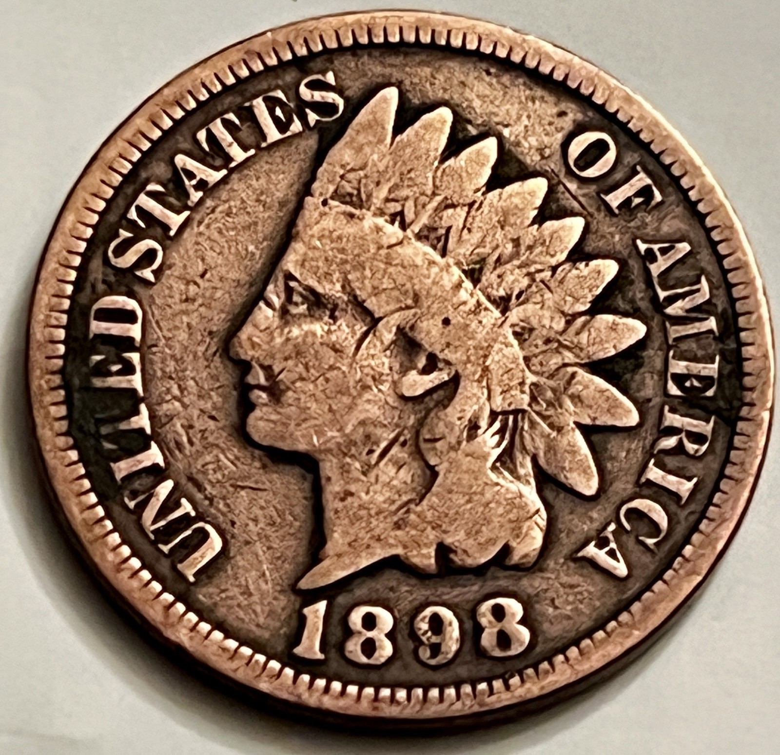 1898 Indian Head Cent - Great Detail Nice Contrast 19th Century Penny BN1374