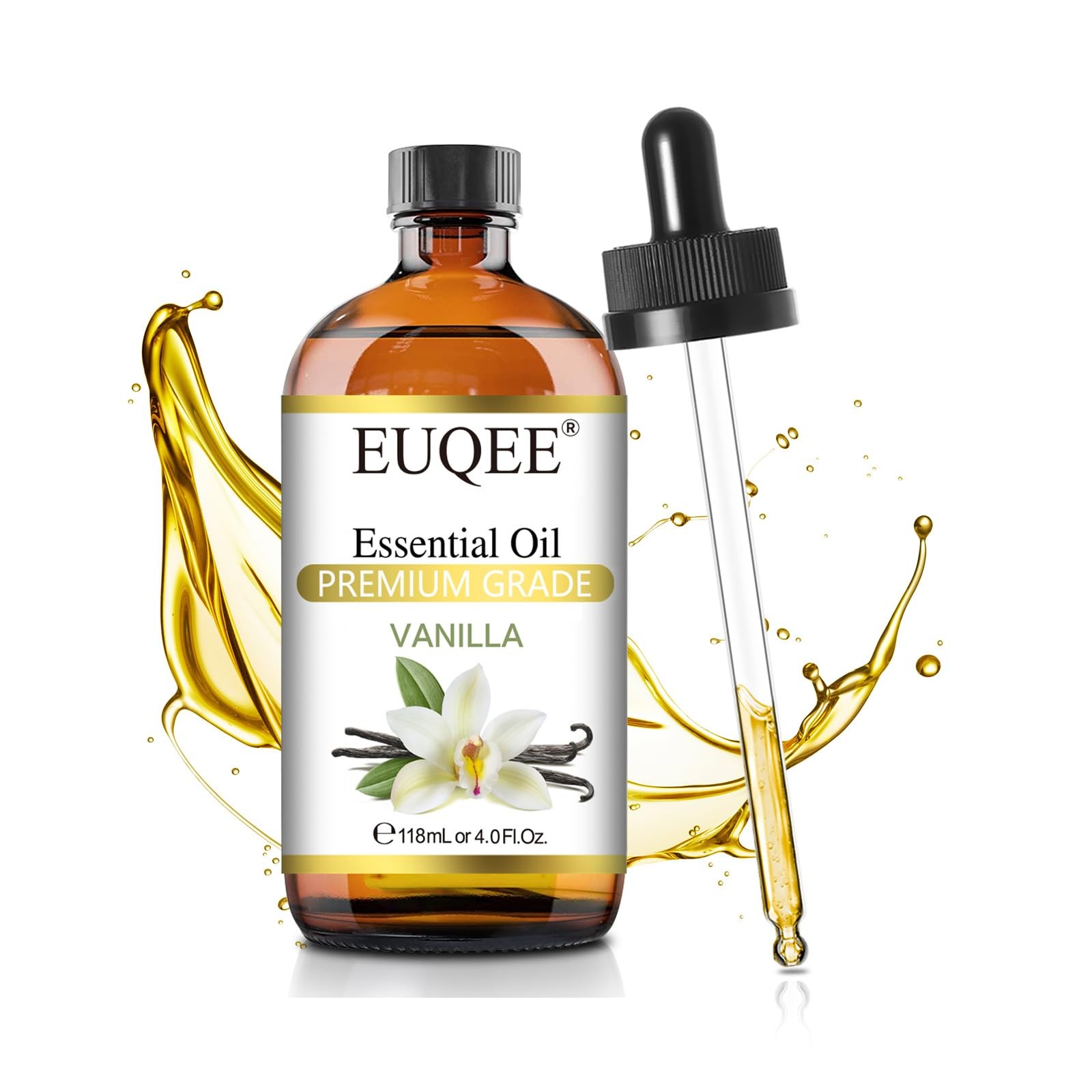 EUQEE Vanilla Essential Oil 118 ml Premium Vanilla Oil with Glass Dropper, Gr...