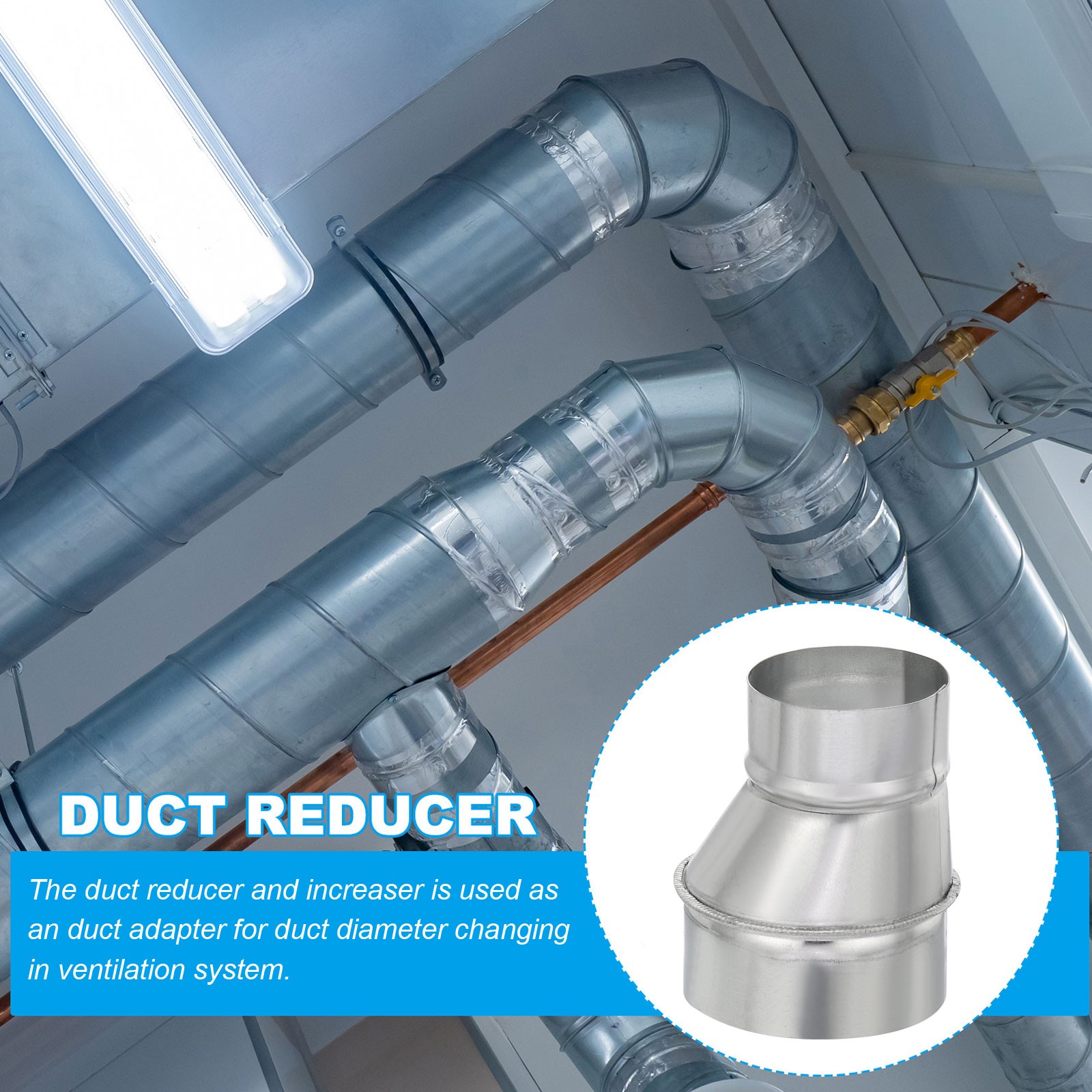 4" to 3" Eccentric Duct Reducer, 1Pcs Galvanized Iron Ducting Connector