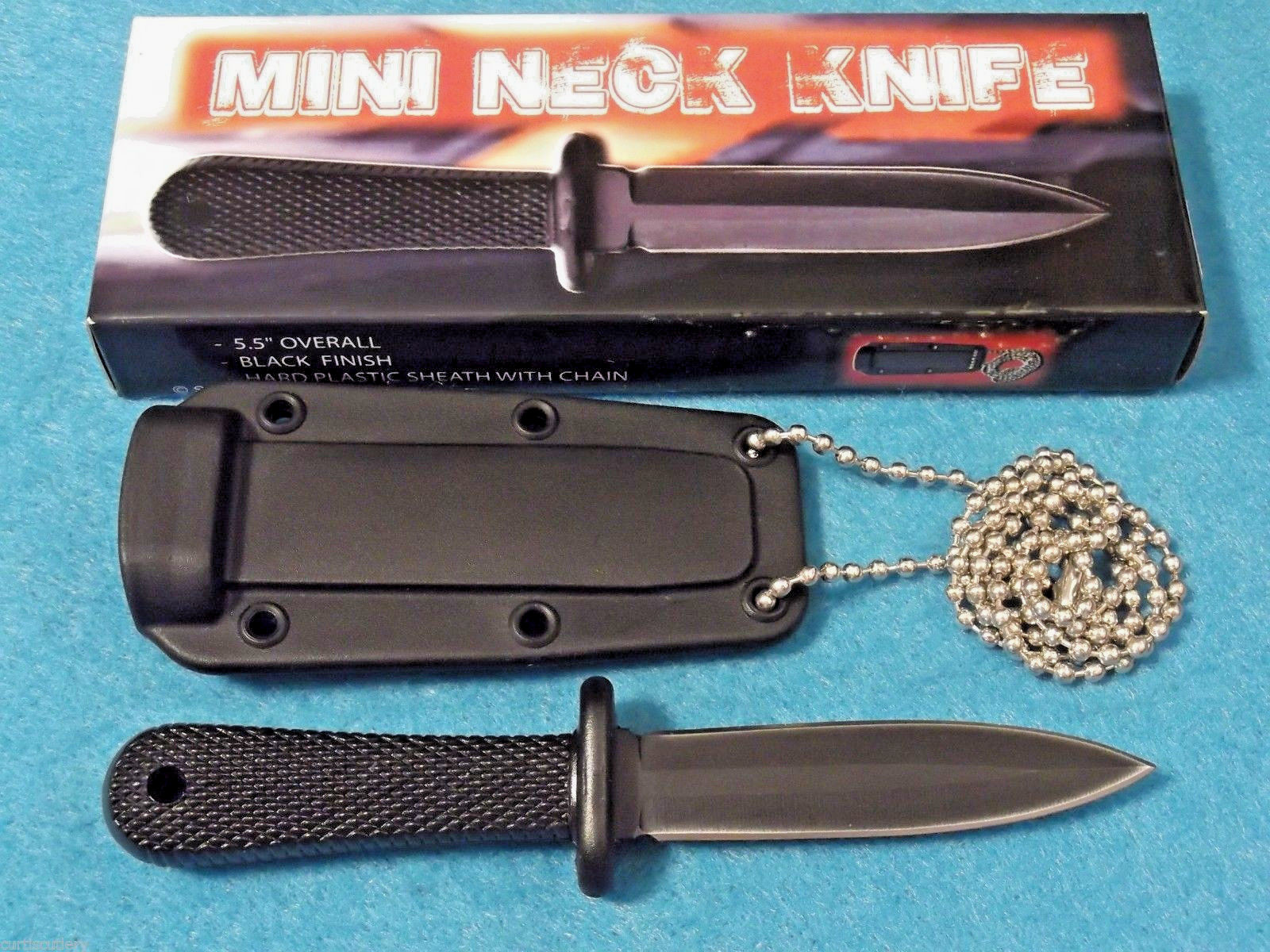 MINI NECK KNIFE 210925 Black double edge dagger fixed blade 5 1/2" overall NEW!