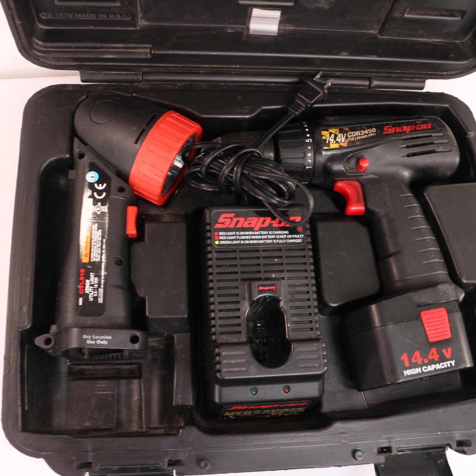 Snap-on CDR3450 Driver Drill Tool Kit TESTED Snap-on CTL918 Flashlight w/ Case