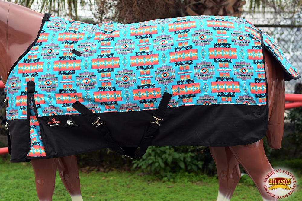 Hilason 1200D Turnout Light Winter Waterproof Horse Sheet Turquoise Aztec