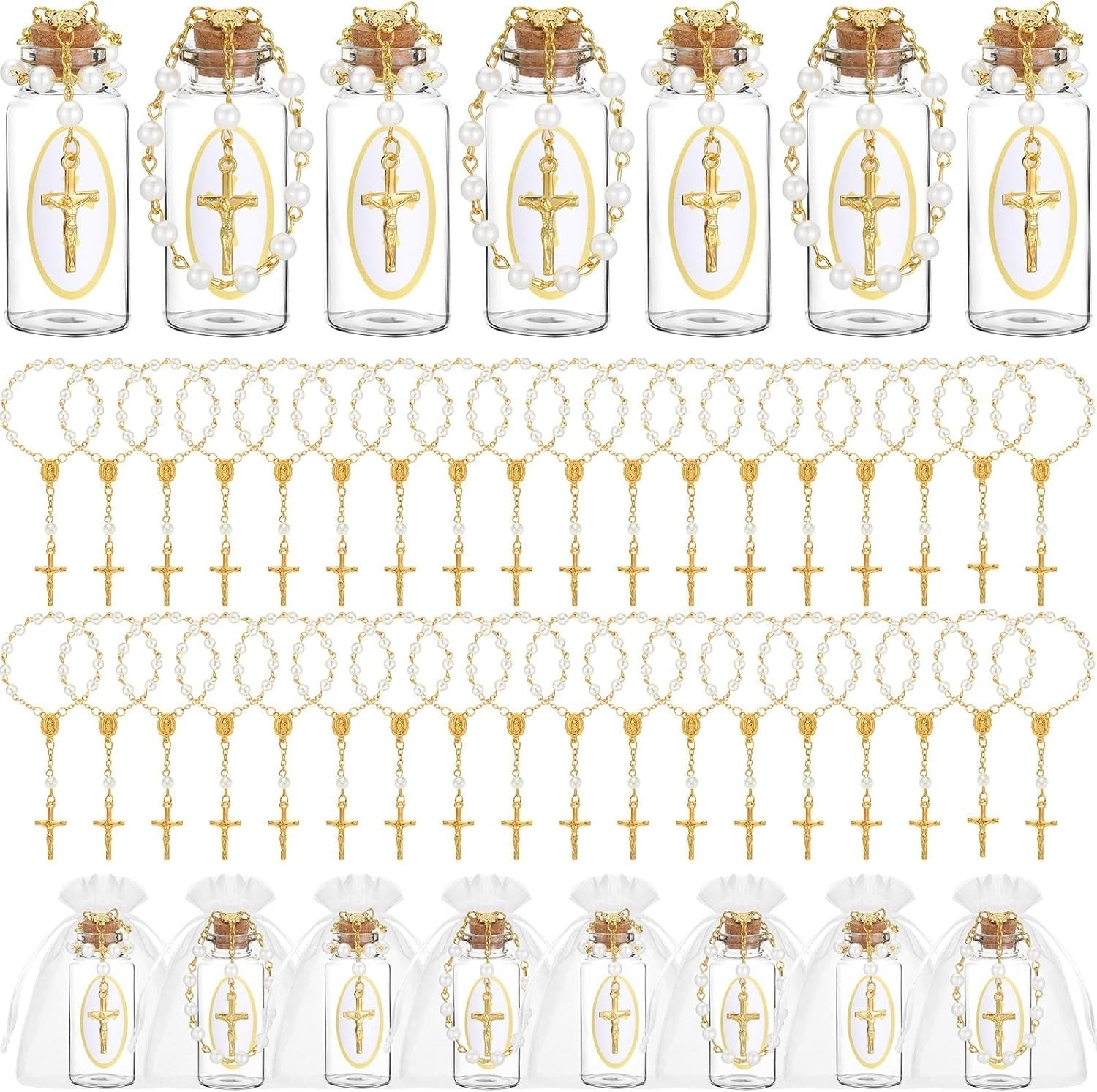 Chuangdi 36pcs Holy Water Bottle Set 20ml 2.28" Glass Bottles Rosary Cross Gift