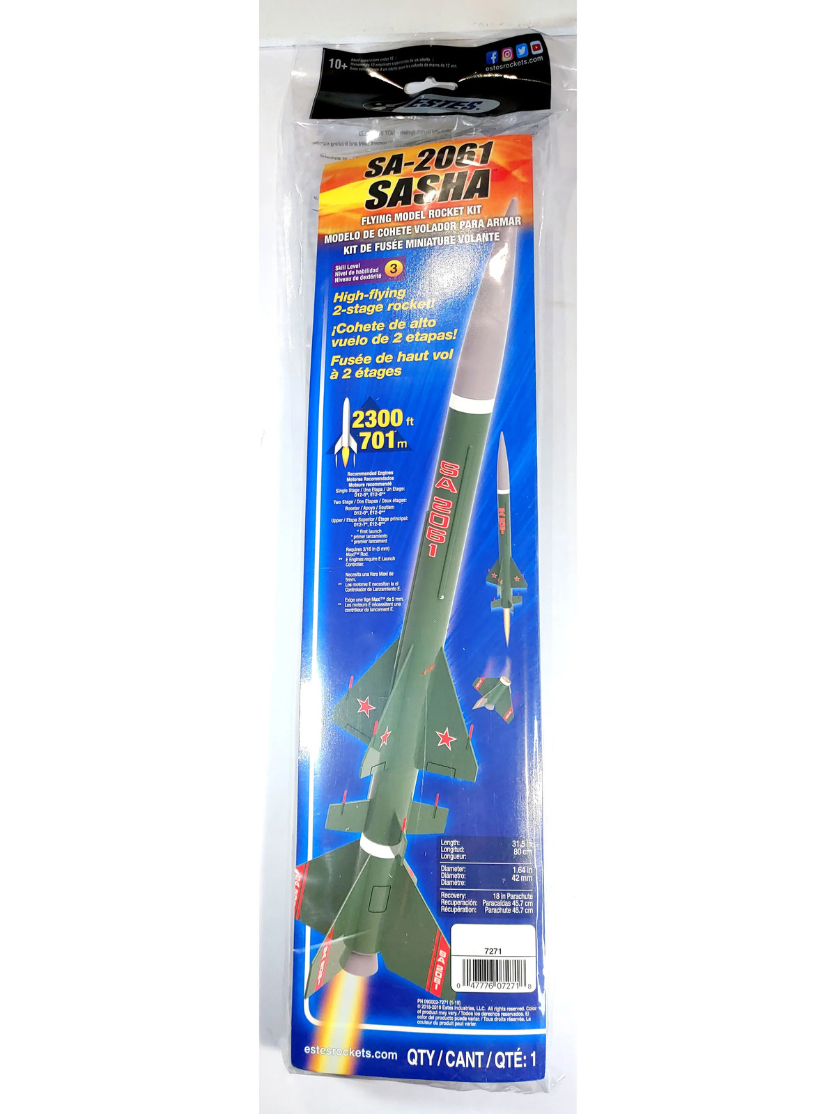 Estes SA-2061 Sasha #7271 Russian-Style 2-Stage Skill 4 Expert Model Rocket NIB