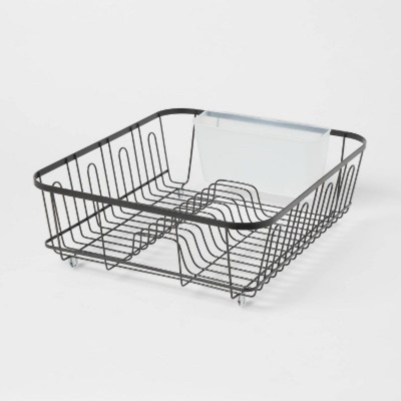 Large Steel Dish Drainer: Powder-Coated Freestanding Rack with Utensil Holder