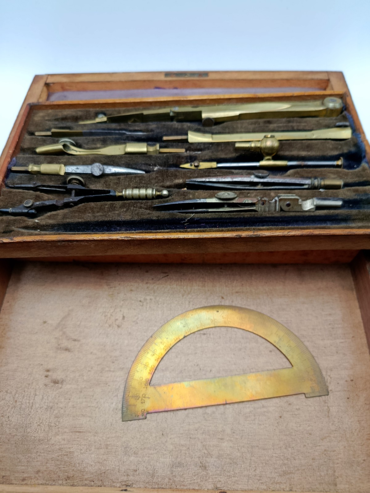 Victorian Rosewood Case Brass Engineering Drawing Tools Compasses Protractor etc