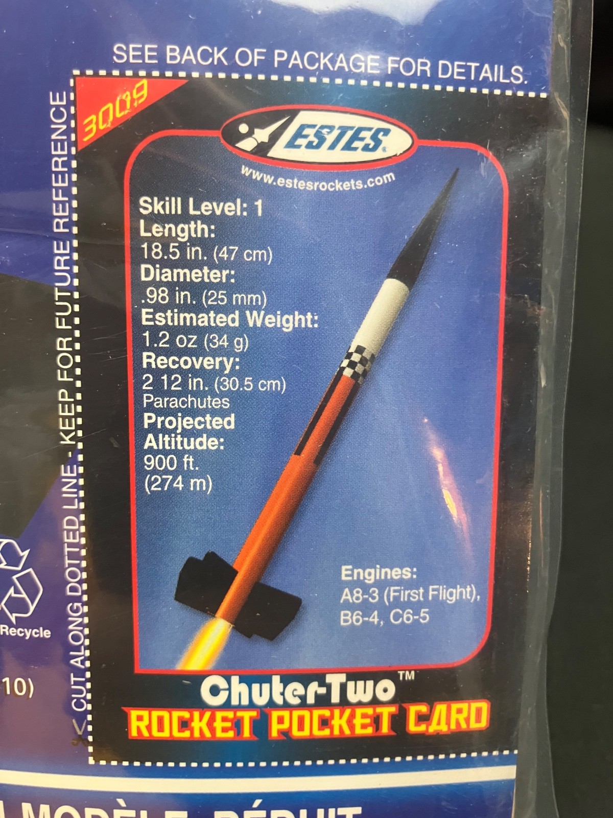 Estes Chuter-Two Flying Model Rocket Kit #3009 - Sealed