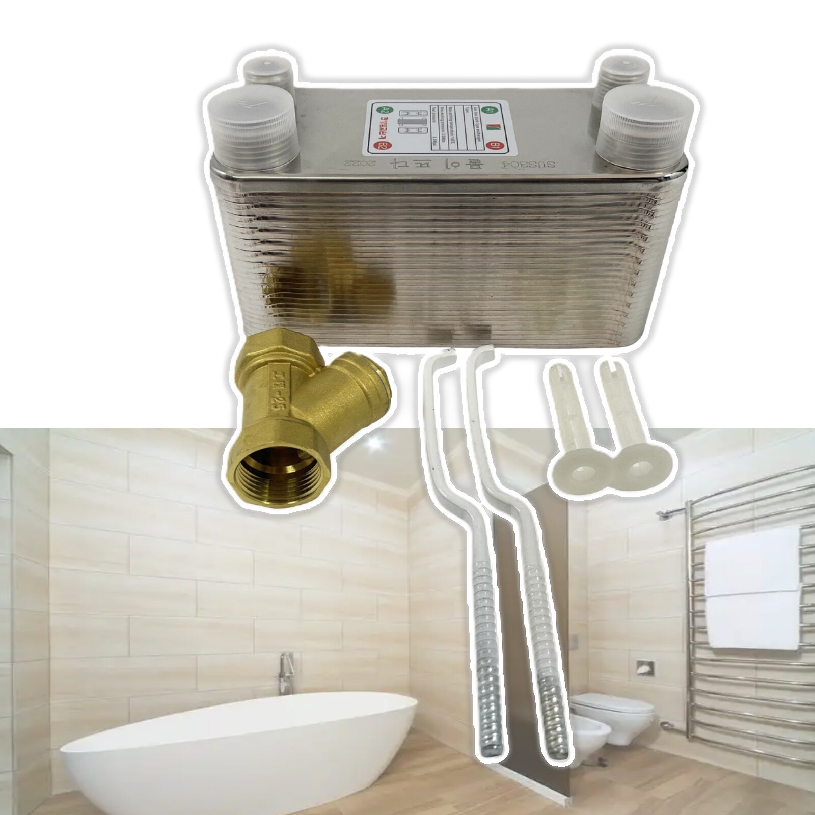 30-Plate Brazed Plate Domestic Bathroom Hot Water Exchanger 3.54*3.54*7.87in