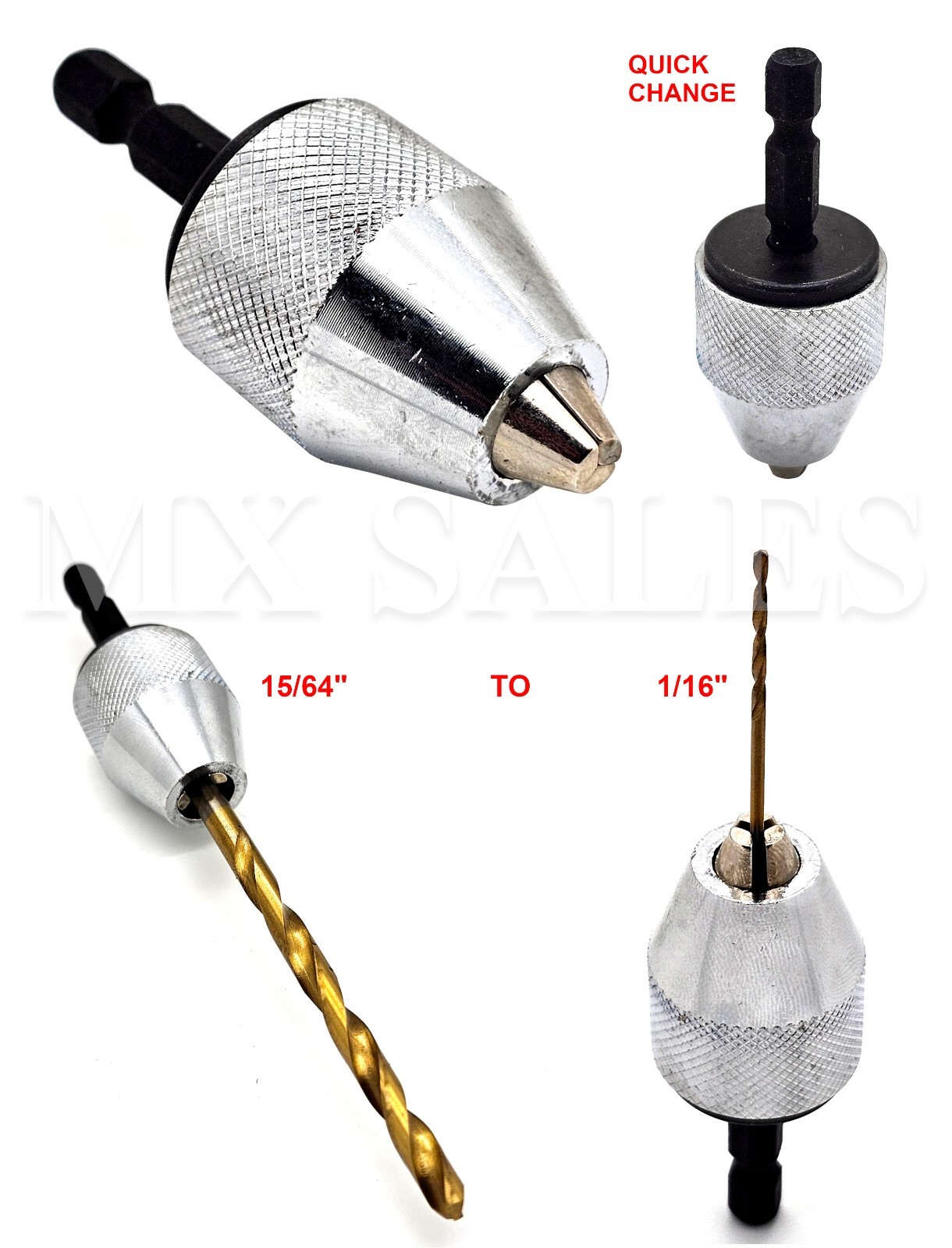 1/4" Keyless Chuck Conversion Hex Shank Adapter Drill Bit Quick Change TAIWAN