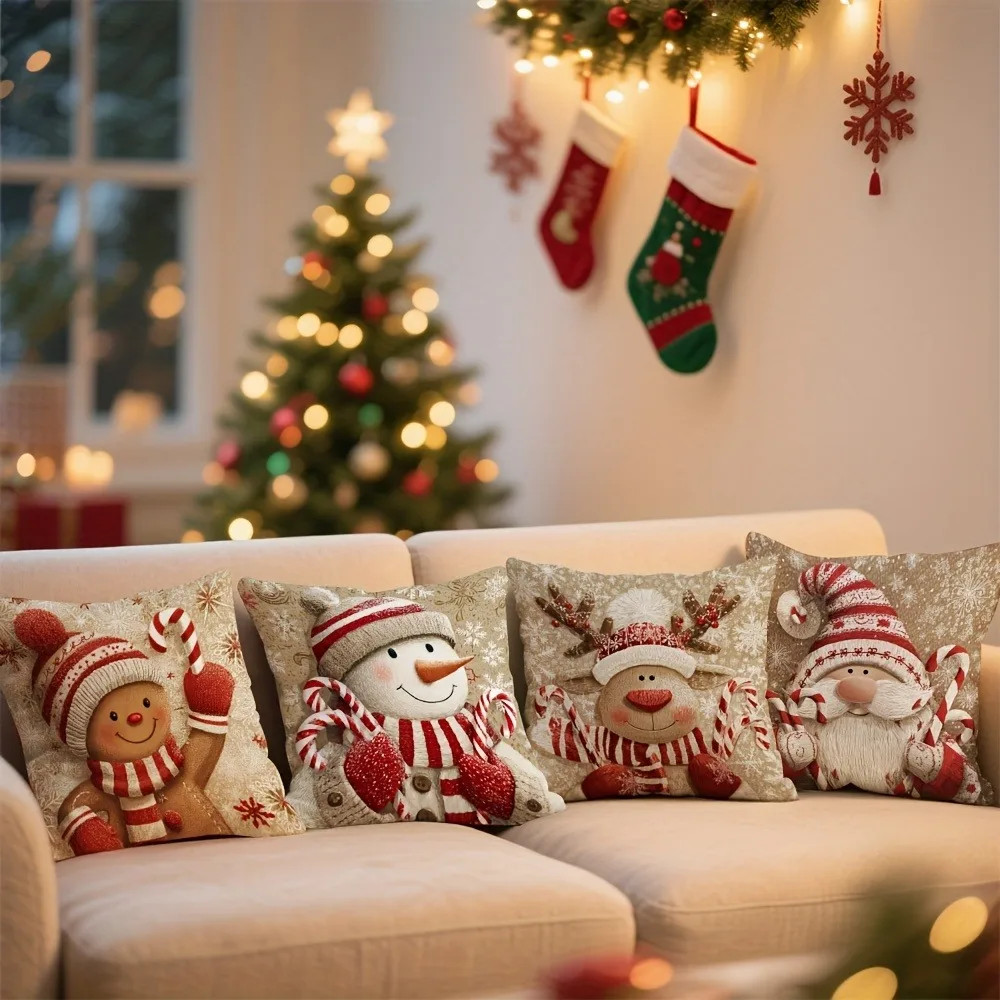Festive Christmas Themed Pillowcases: Gingerbread, Snowman, Reindeer Santa Desig